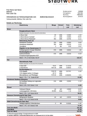 Switzerland utility bill template