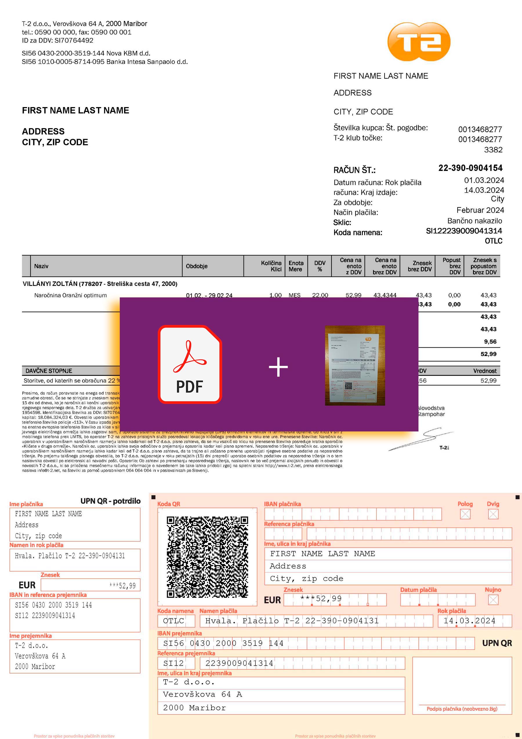 Downloadable {utility type} bill from T2, {State} – banner included
