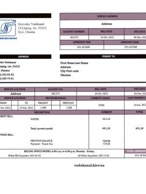 Ukraine utility bill template