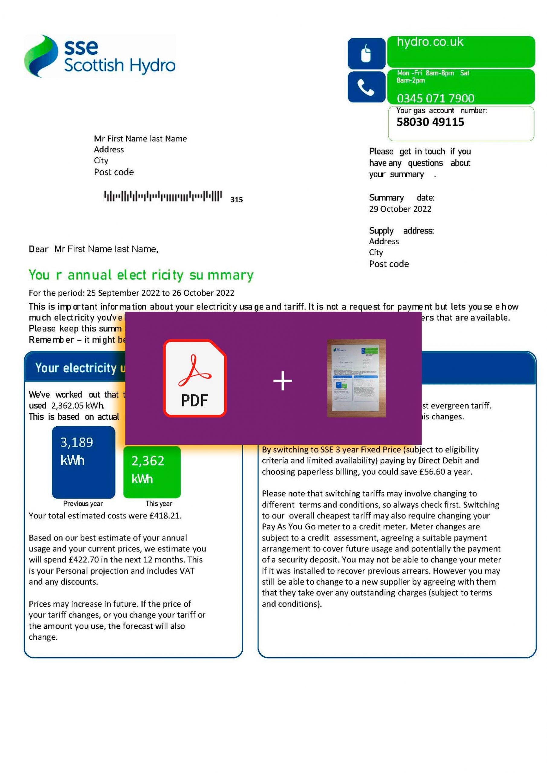 United Kingdom SSE utility bill