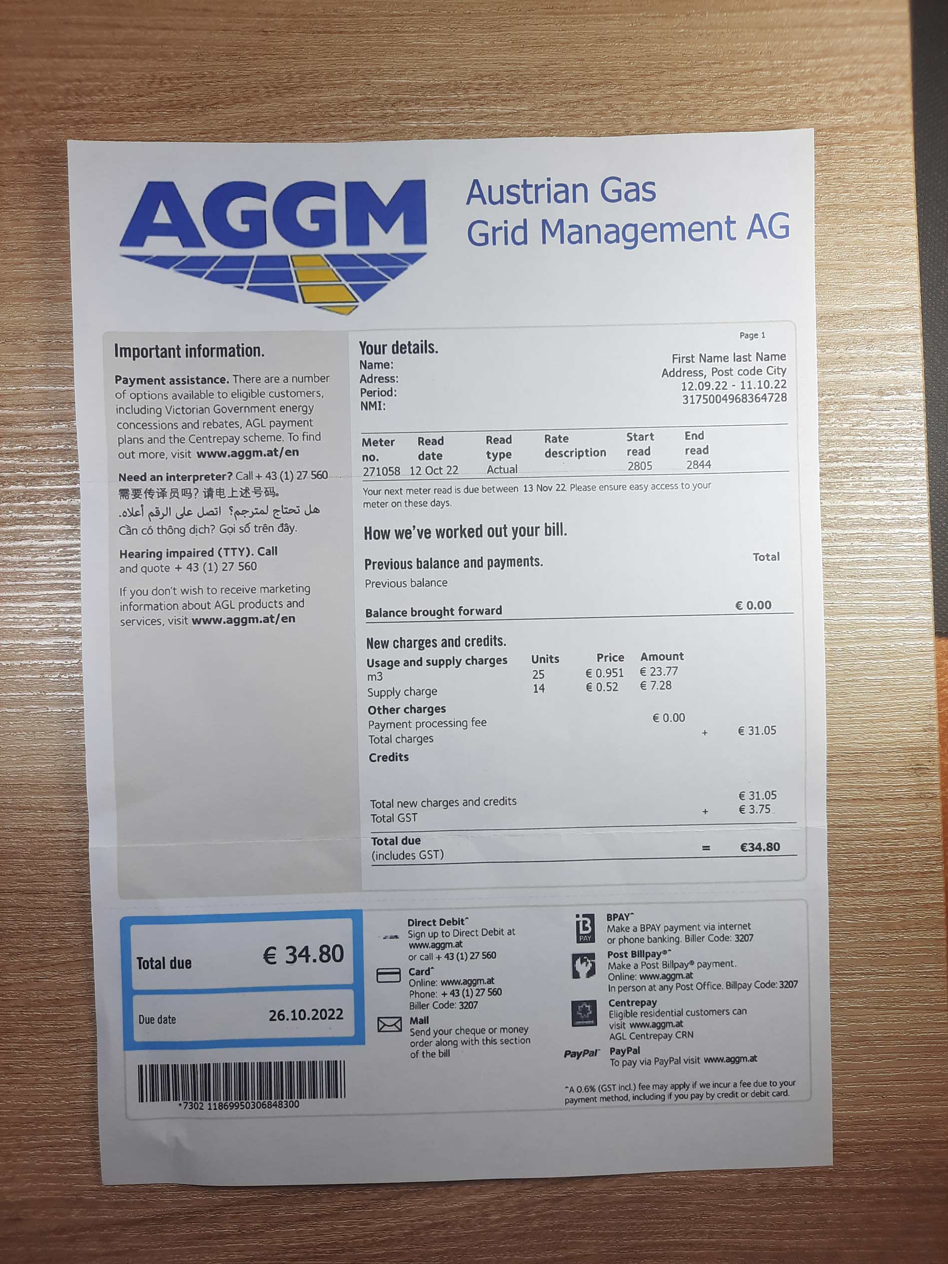 AGGM utility bill template sample