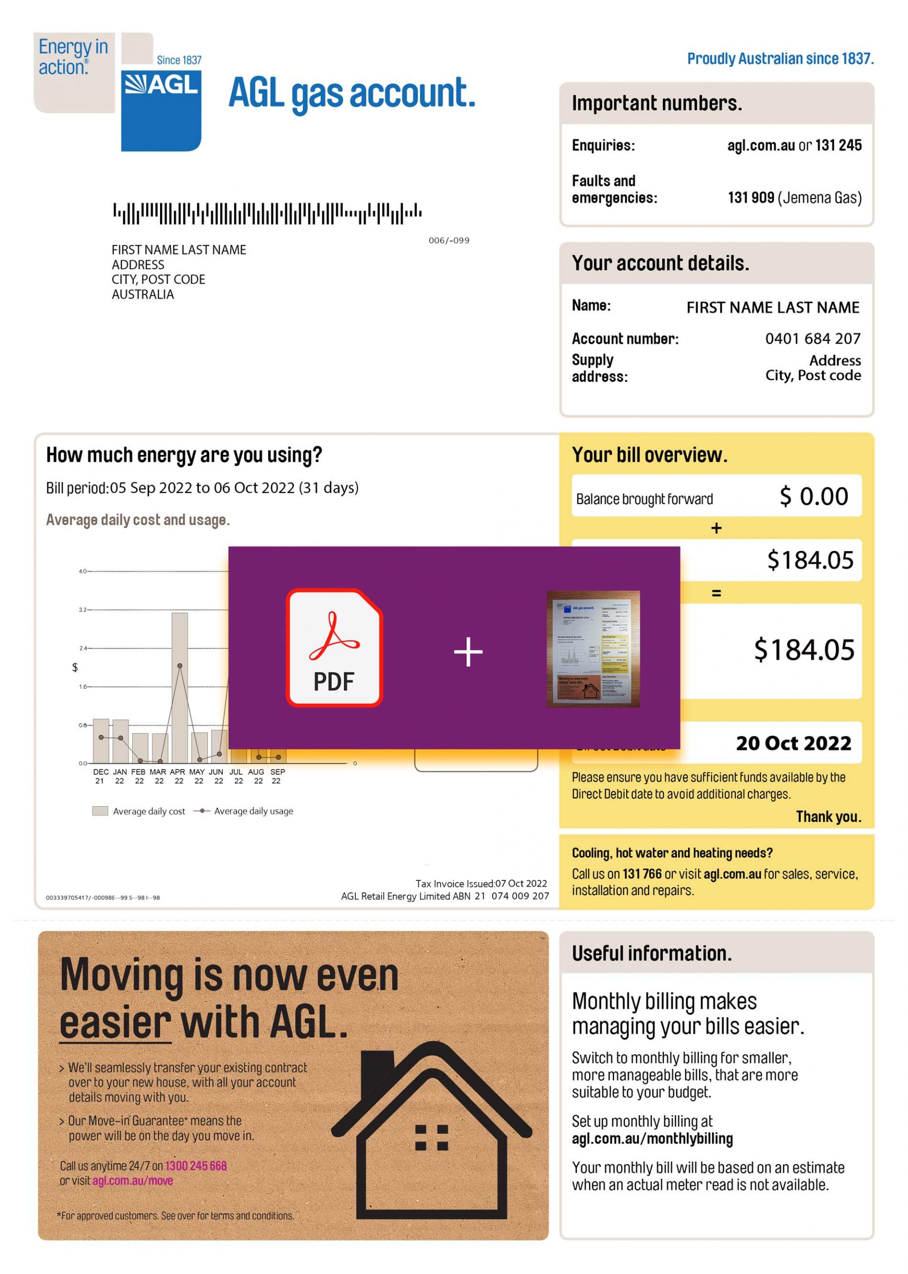 Australia Create utility bill