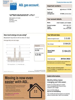 Australia utility bill for proof of address