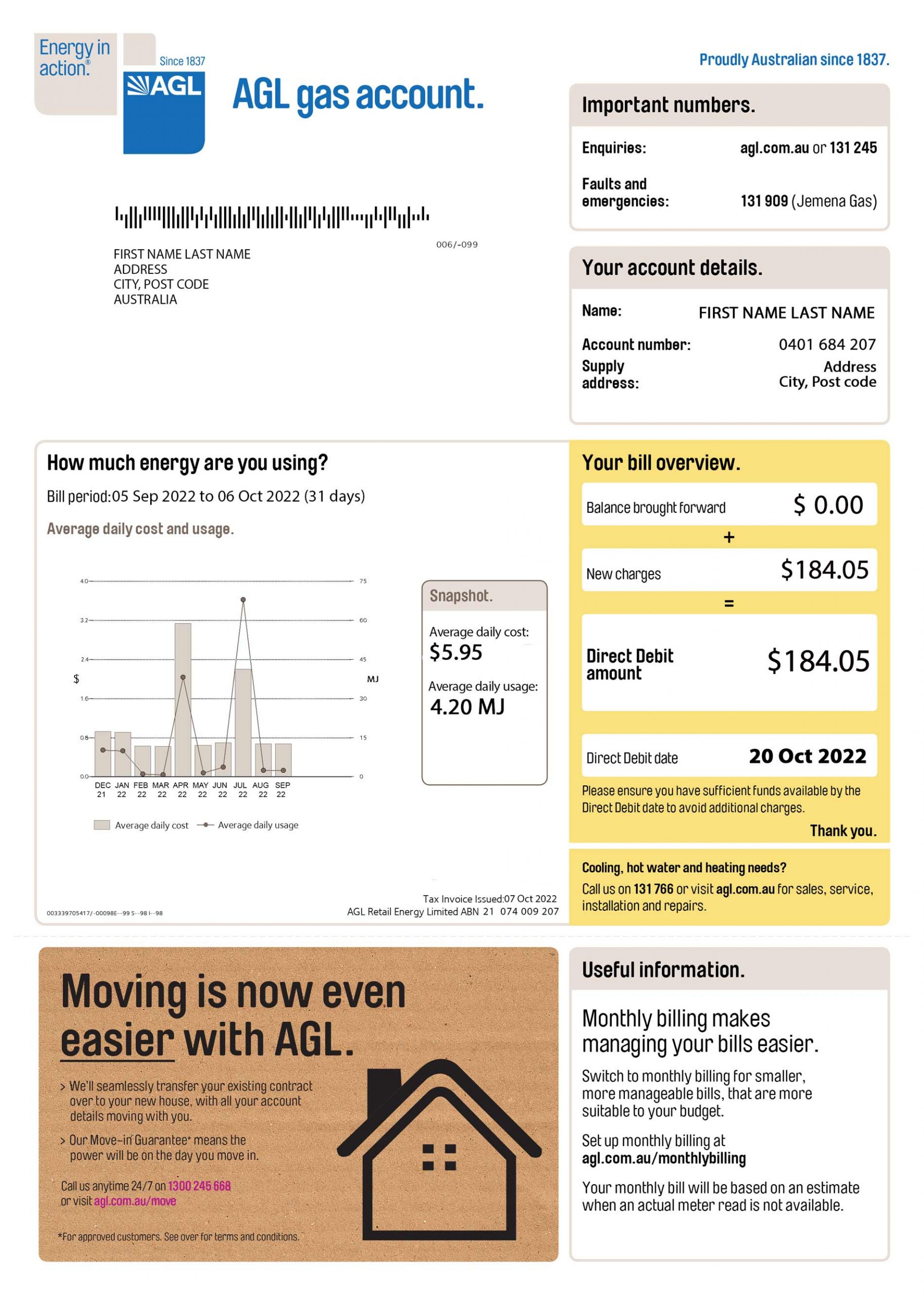 Australia utility bill for proof of address
