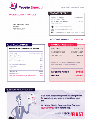 Australia Create utility bill