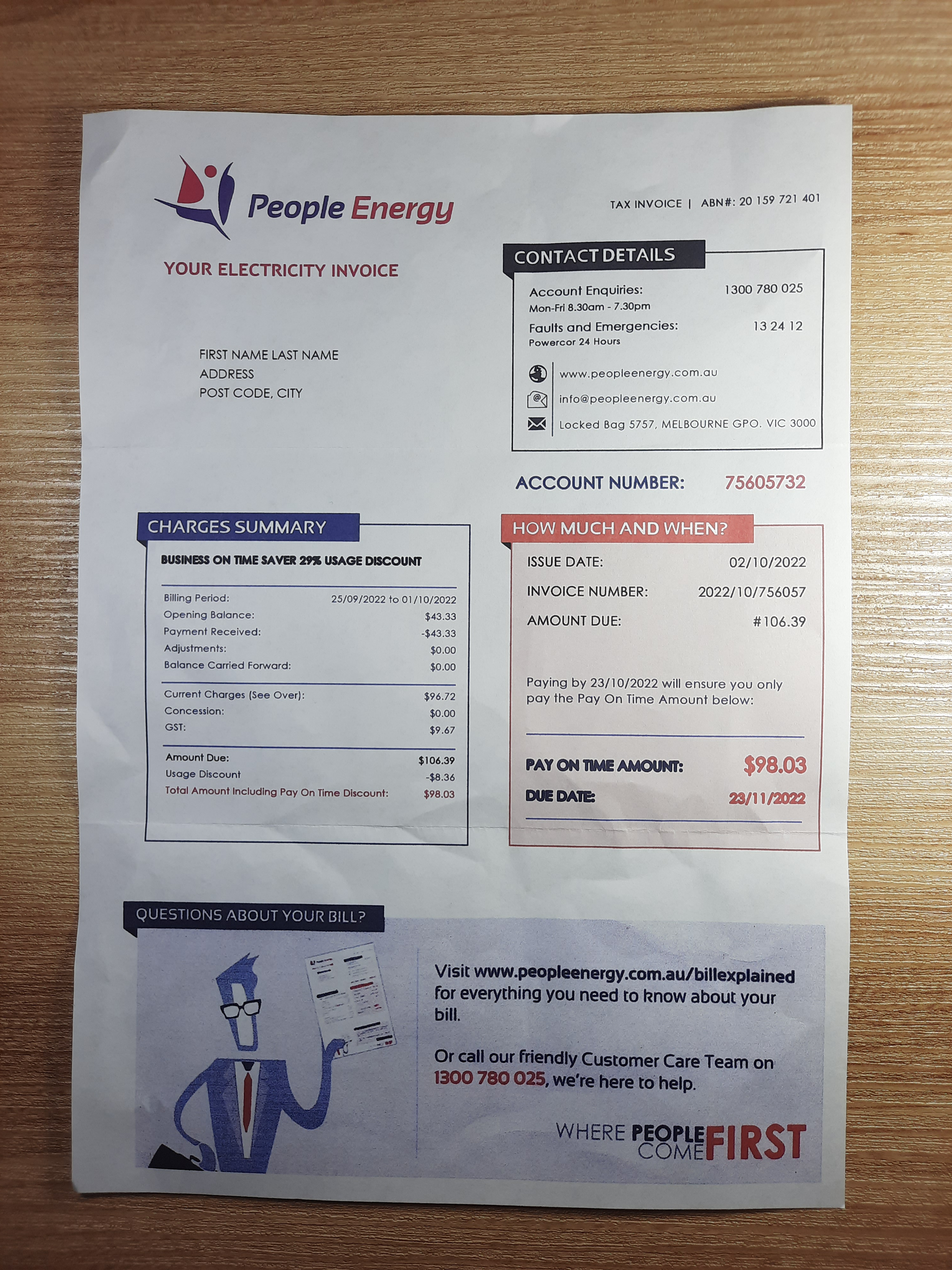 Australia People utility bill template