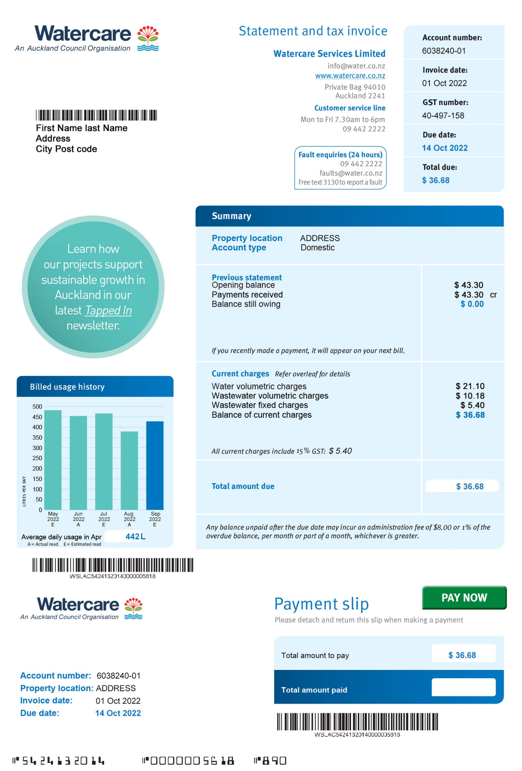 New Zealand utility bill template