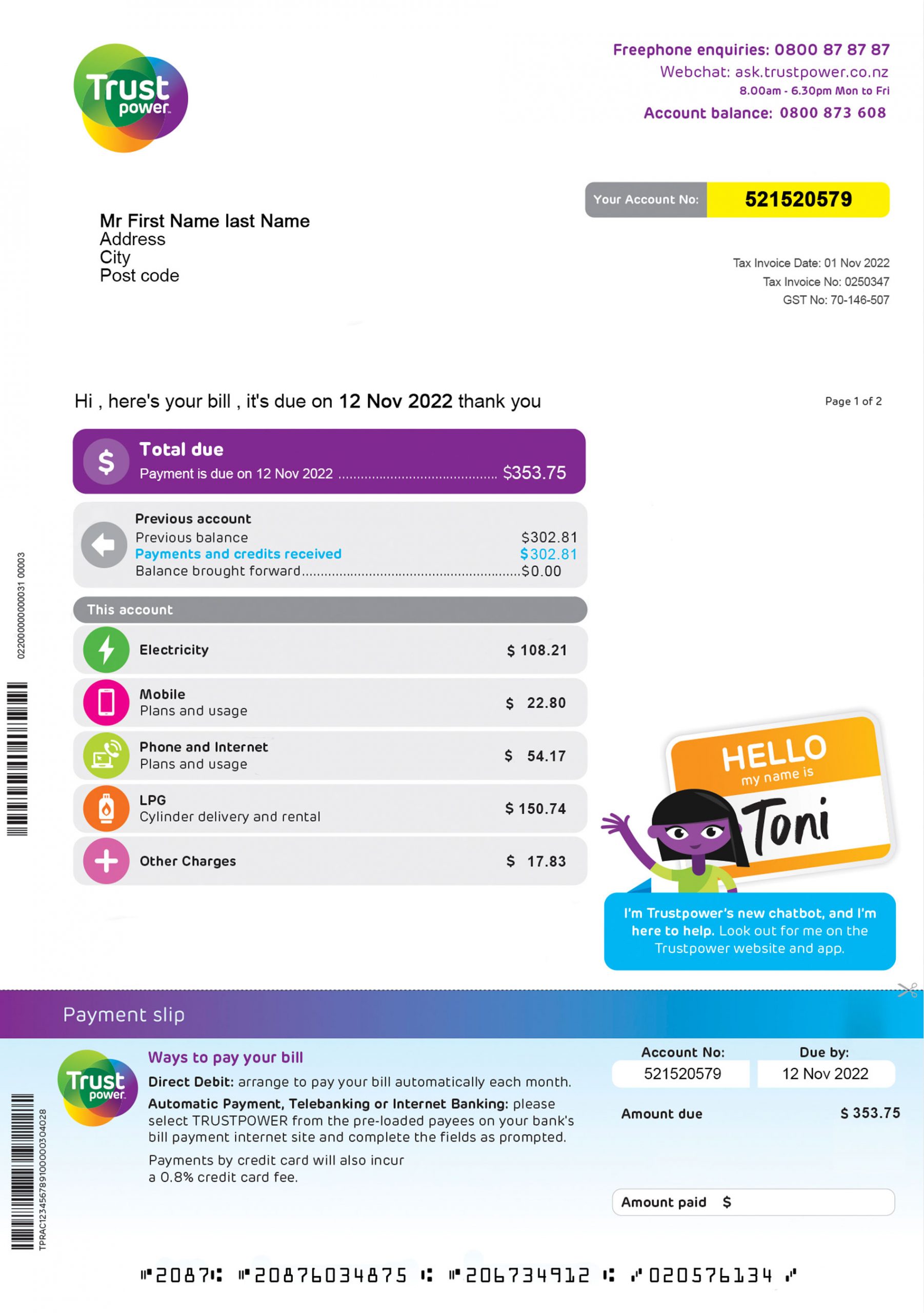 New Zealand utility bill for proof of address