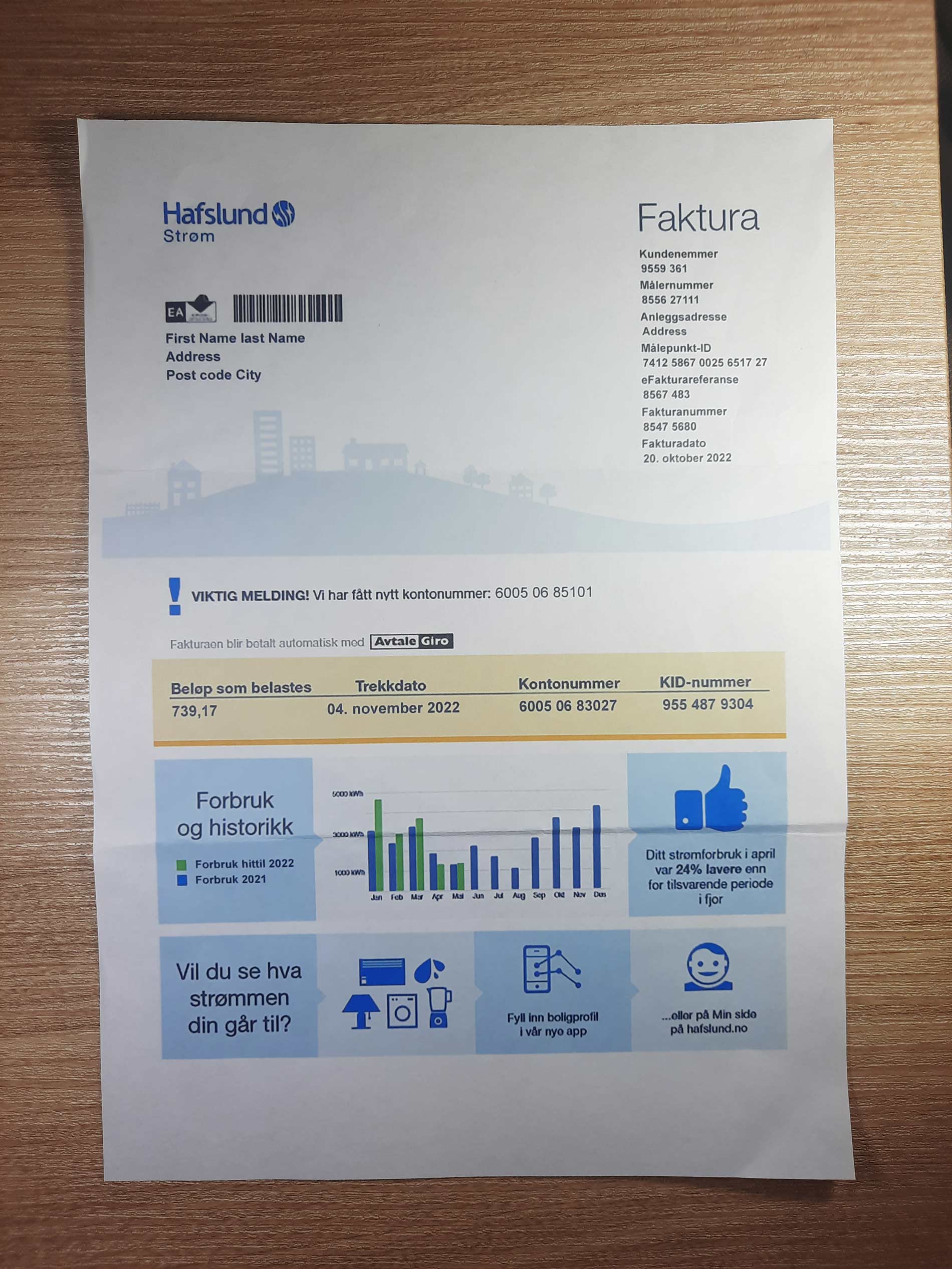 Norway Hafslund utility bill template sample