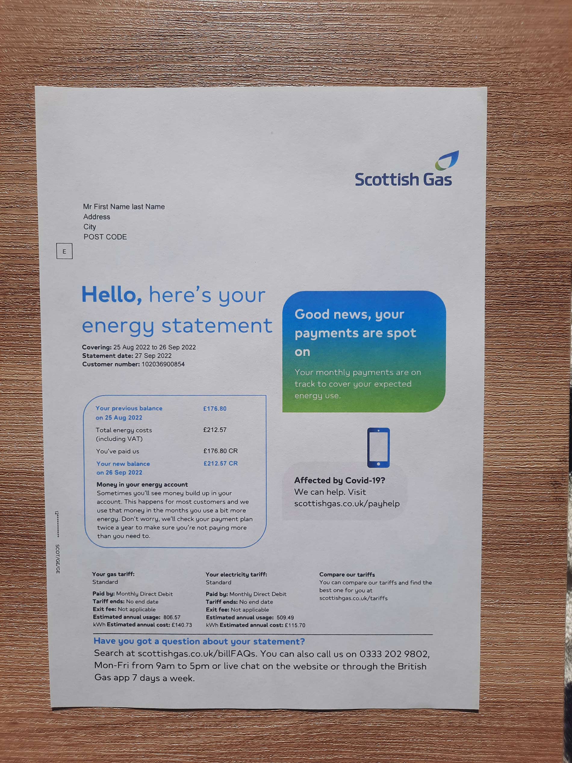 New Utility Bill Scotish Gas utility bill template sample