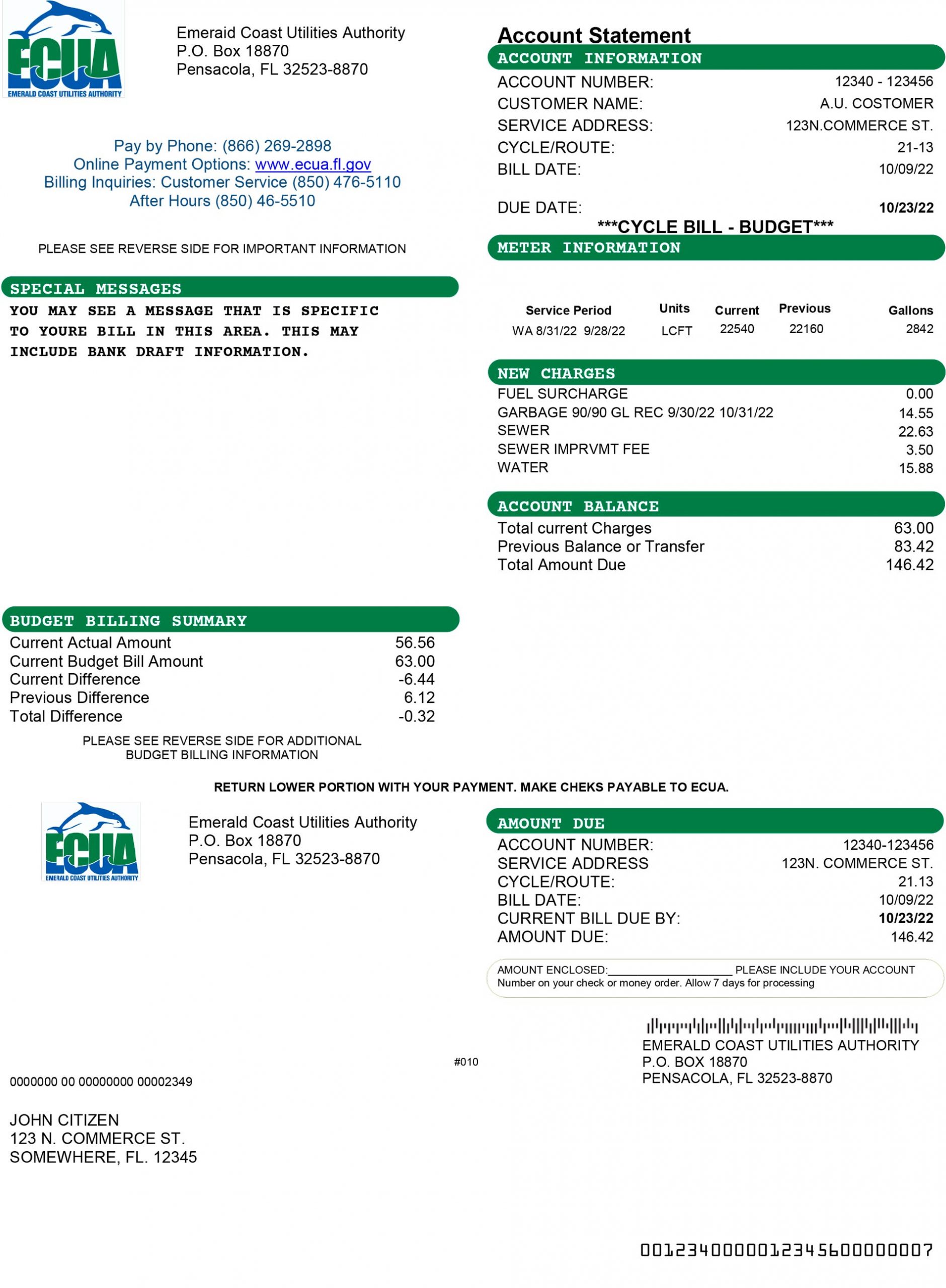 Florida utility bill template