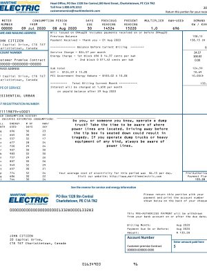 Canada utility bill template
