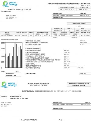 Canada utility bill template