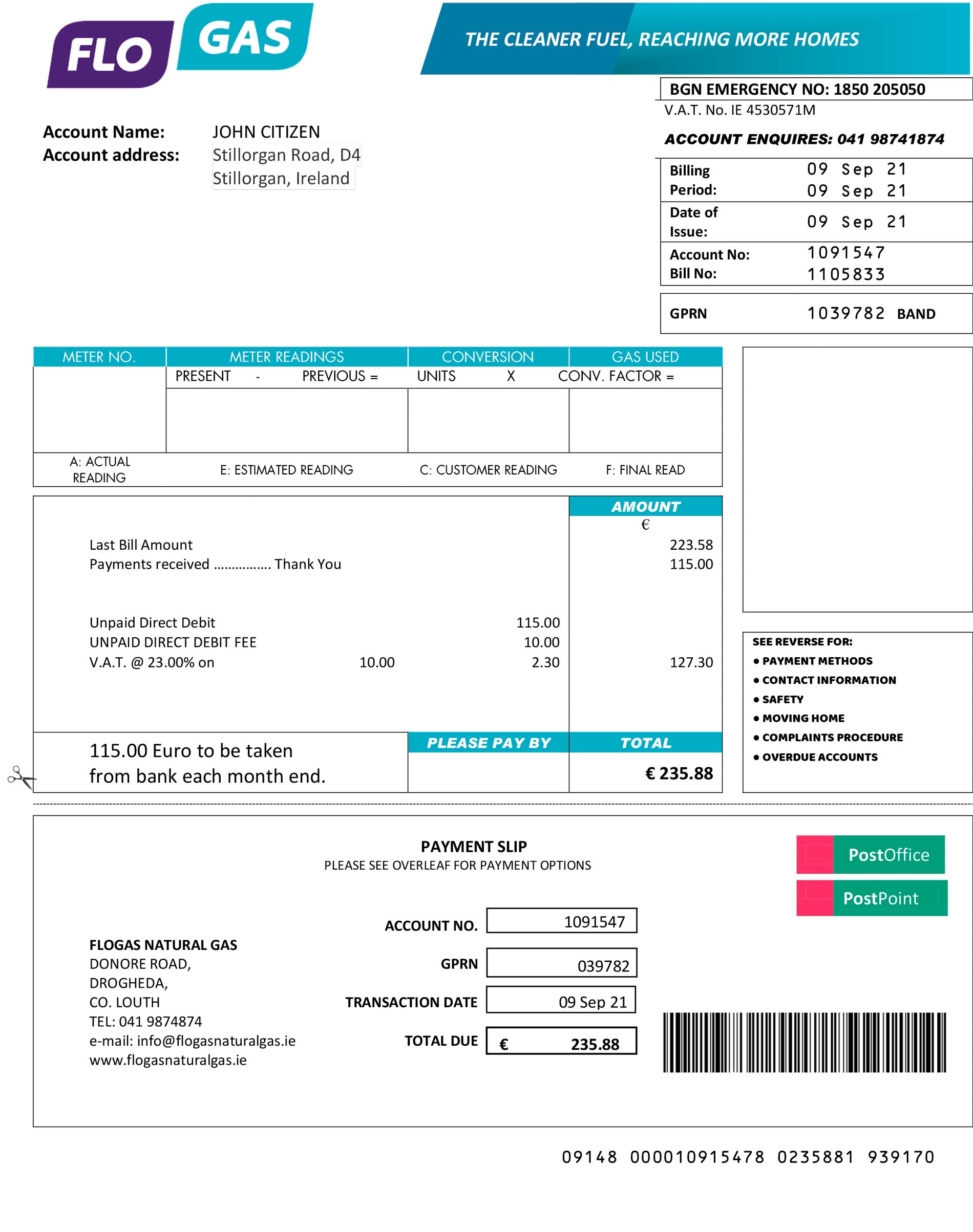 Ireland utility bill template