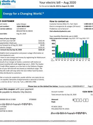 New Jersey utility bill for proof of address