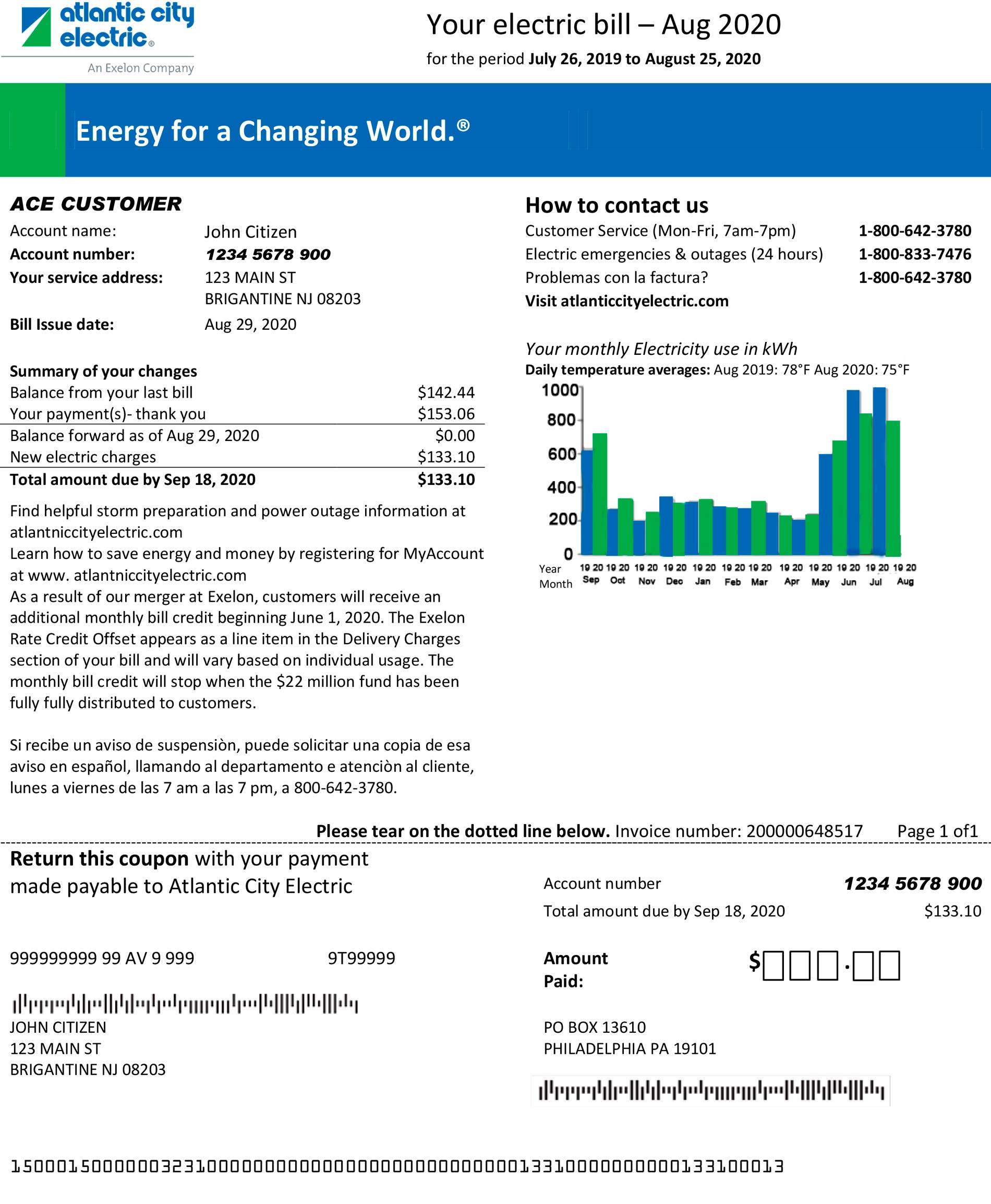New Jersey utility bill for proof of address