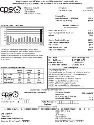 CPS ENERGY utility bill template