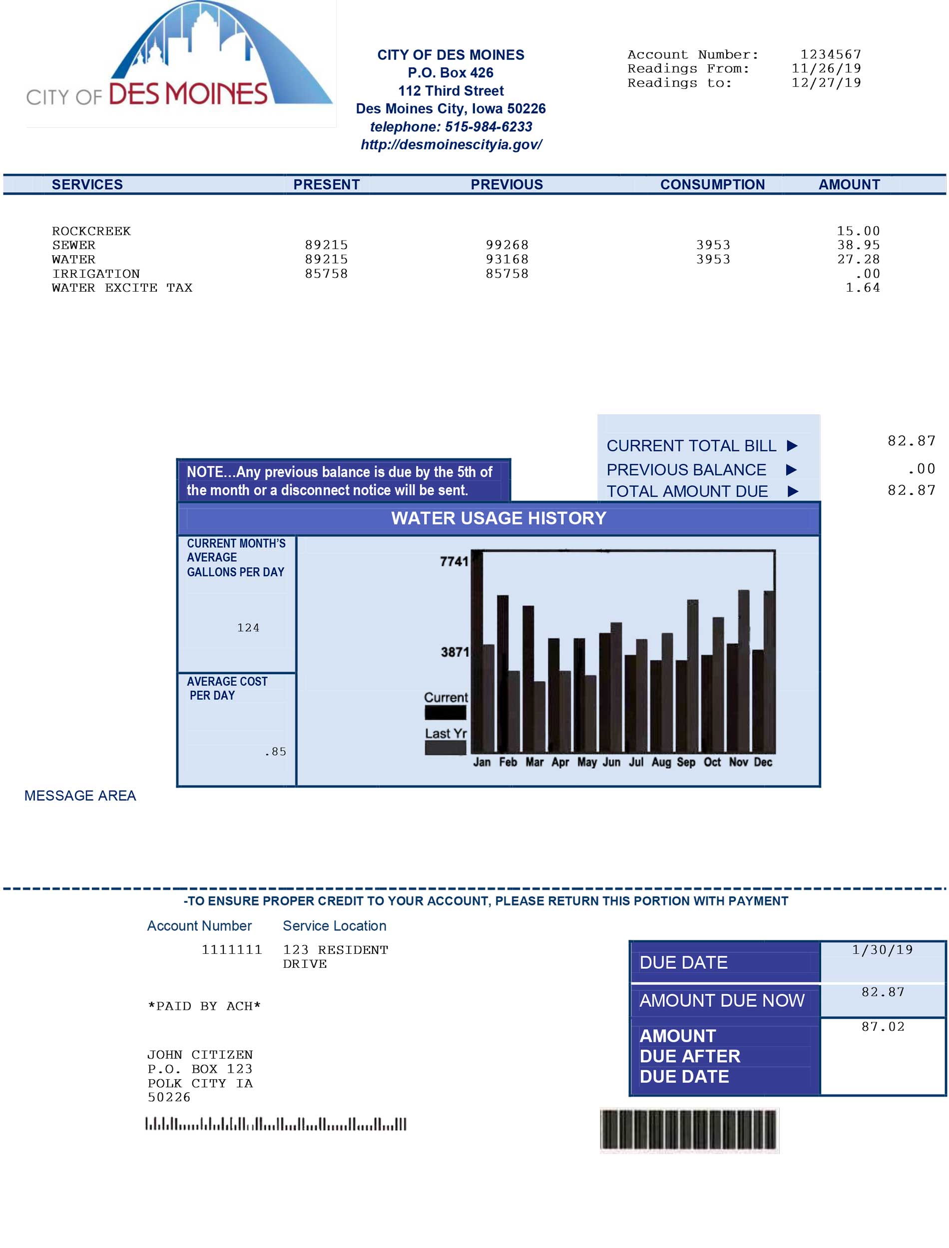 Iowa utility bill template