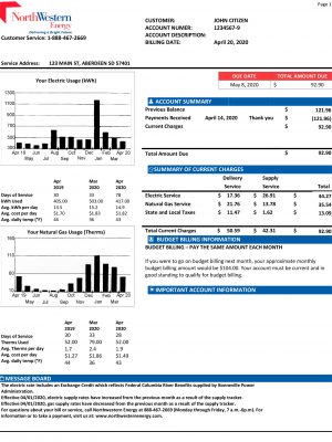NorthWest Energy utility bill
