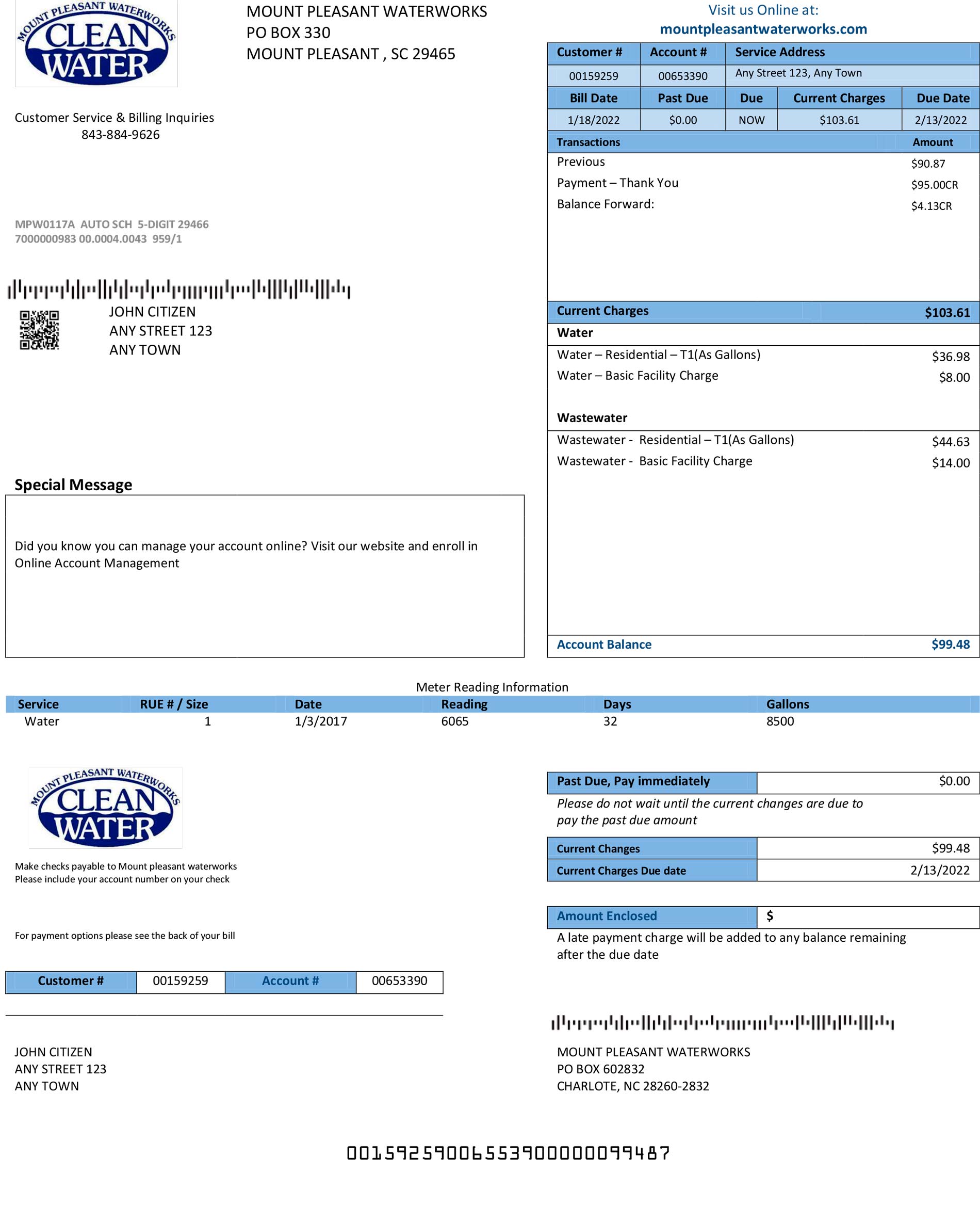 South Carolina utility bill template