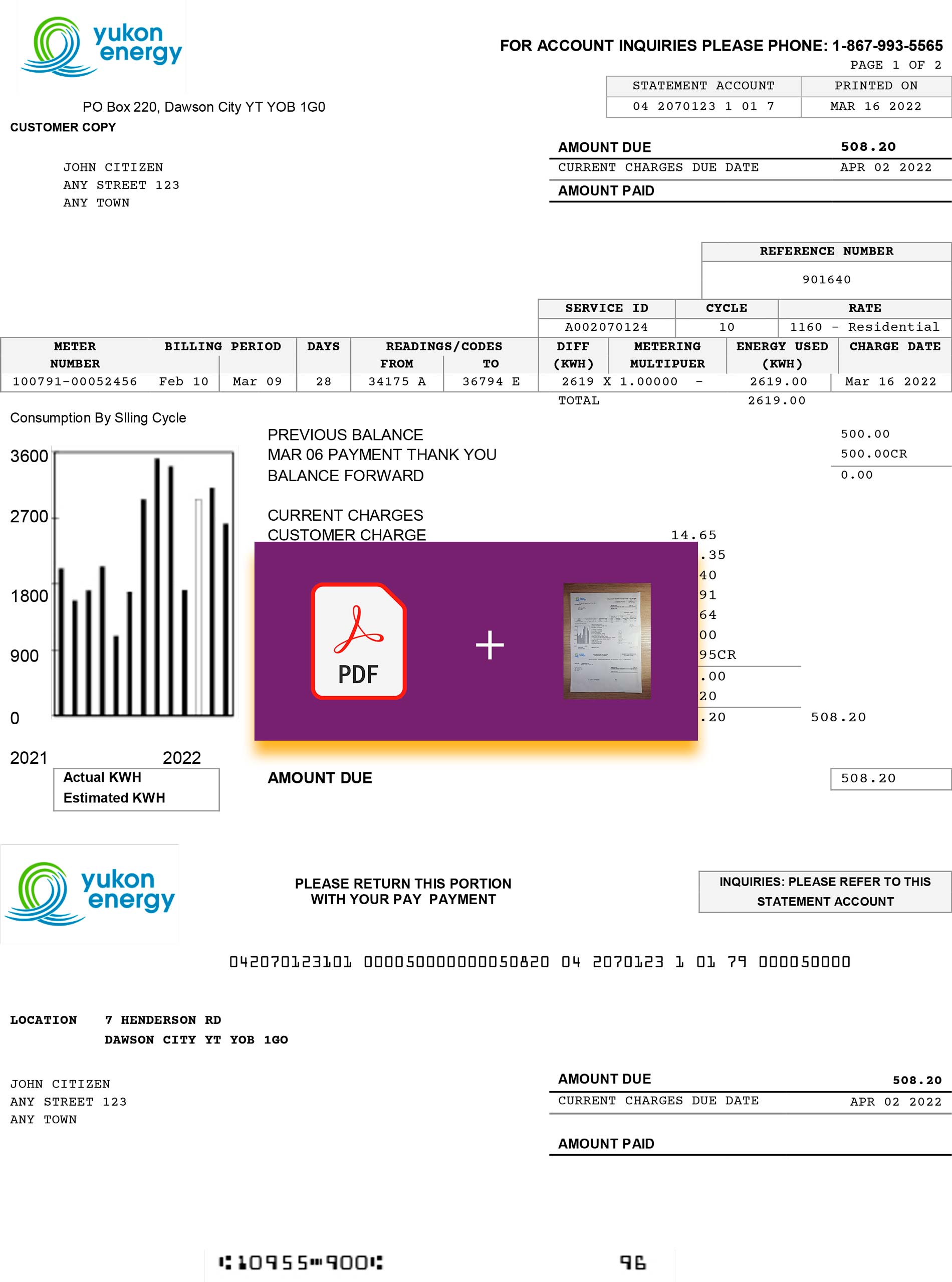 Canada utility bill for proof of address