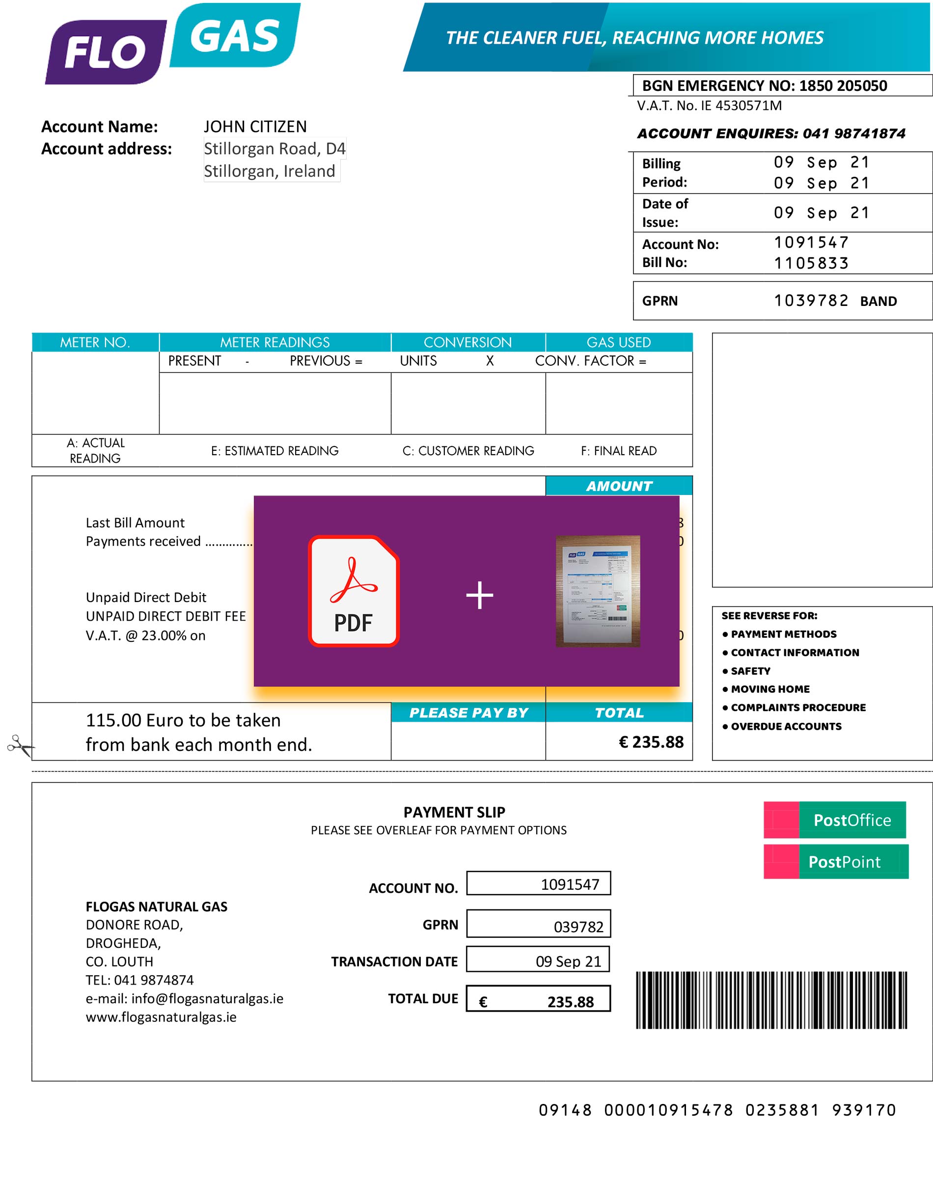 Ireland utility bill for proof of address