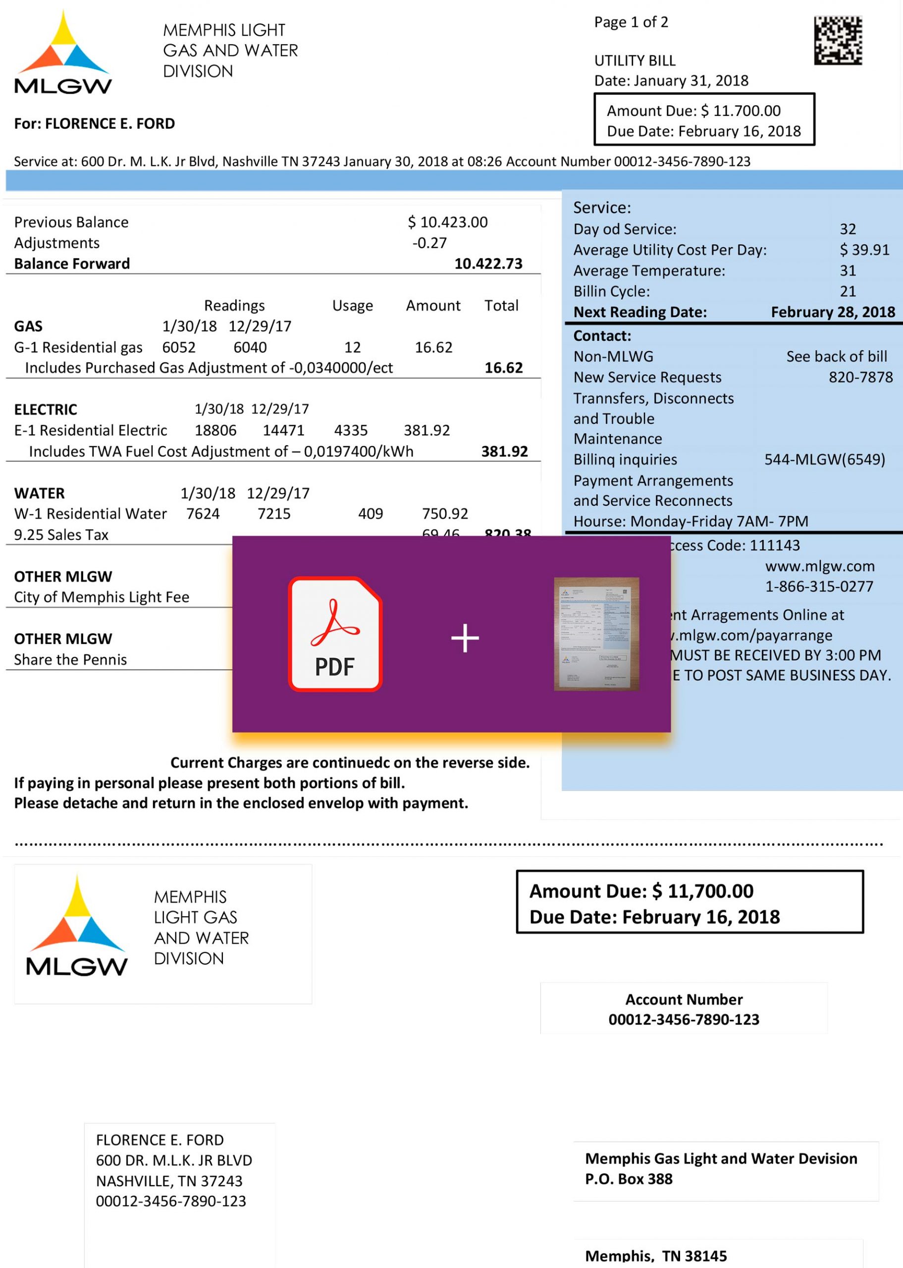 Tennesse utility bill template