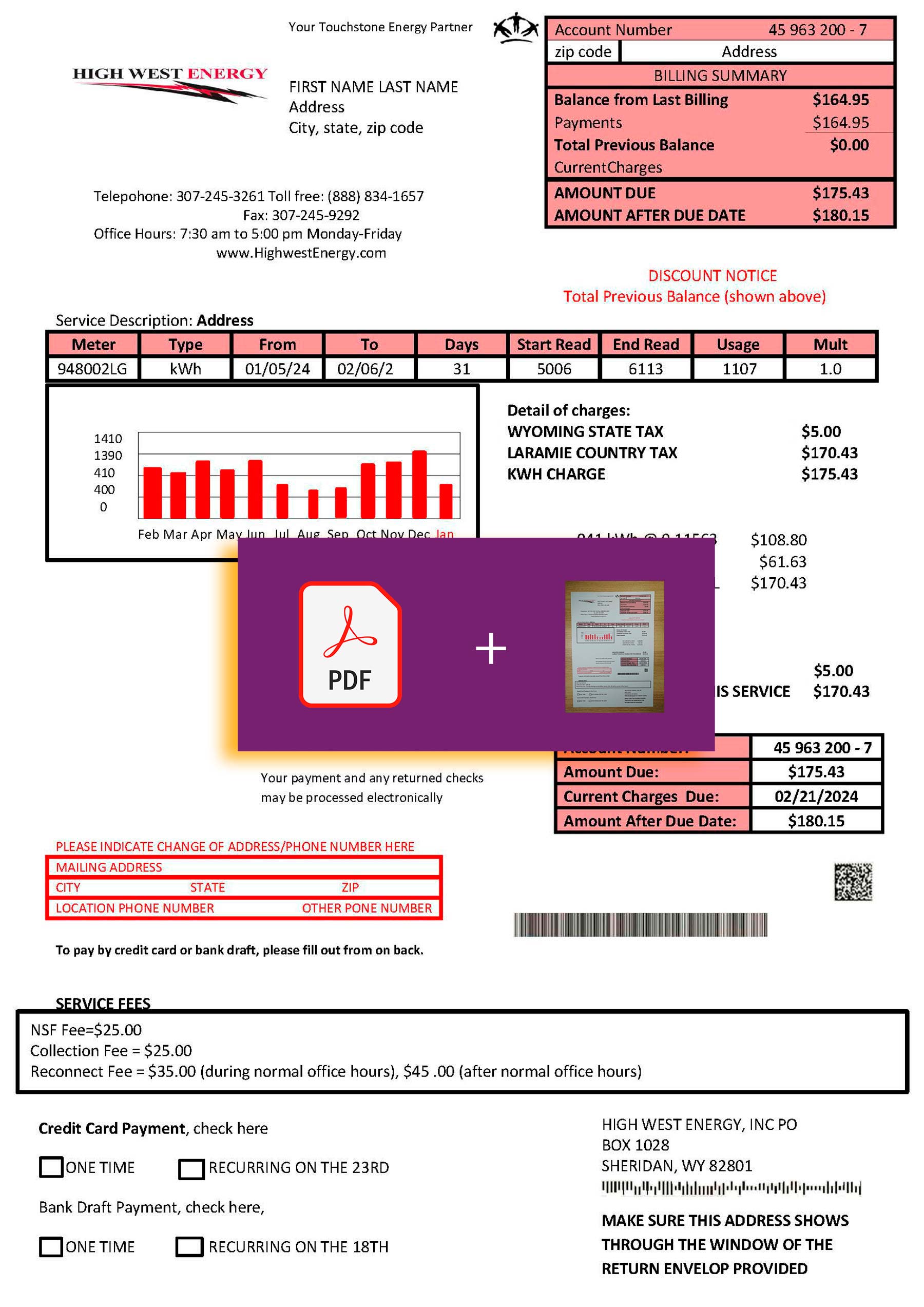 Wyoming High West Energy bill template – includes authenticity banner