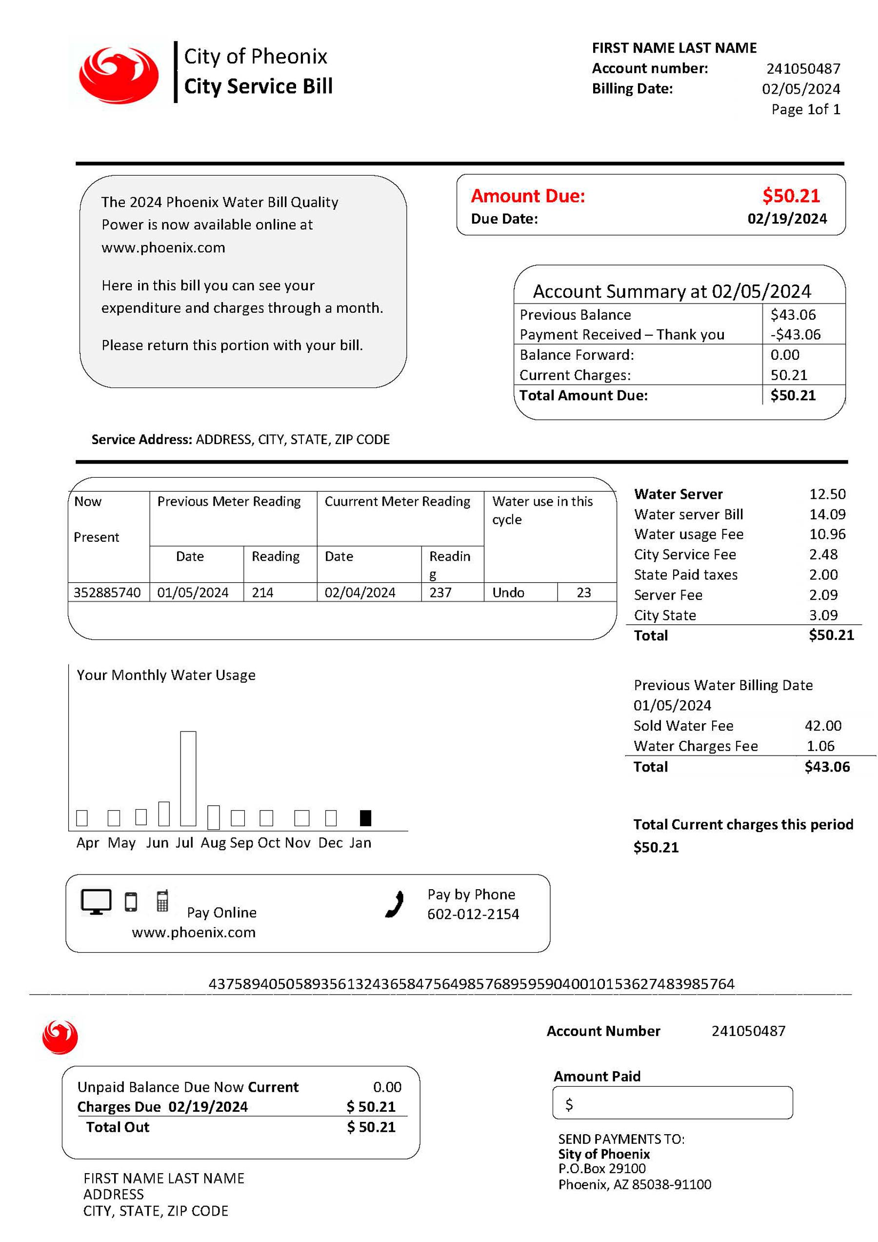 Arizona {Provider} utility bill from {State} – customizable PDF for address proof