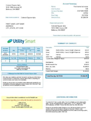 Arizona Utility Smart Clean layout of {Provider} {utility type} bill – editable {State} version