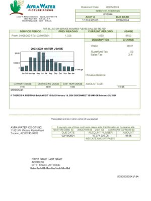 Arizona {Provider} {utility type} statement from {State} – modifiable PDF template