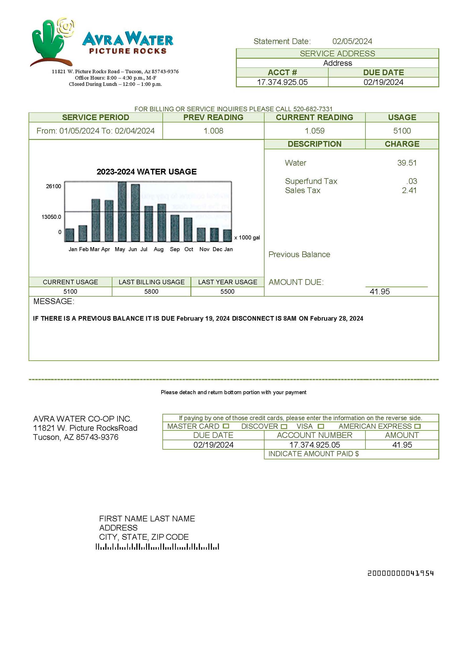 Arizona {Provider} {utility type} statement from {State} – modifiable PDF template