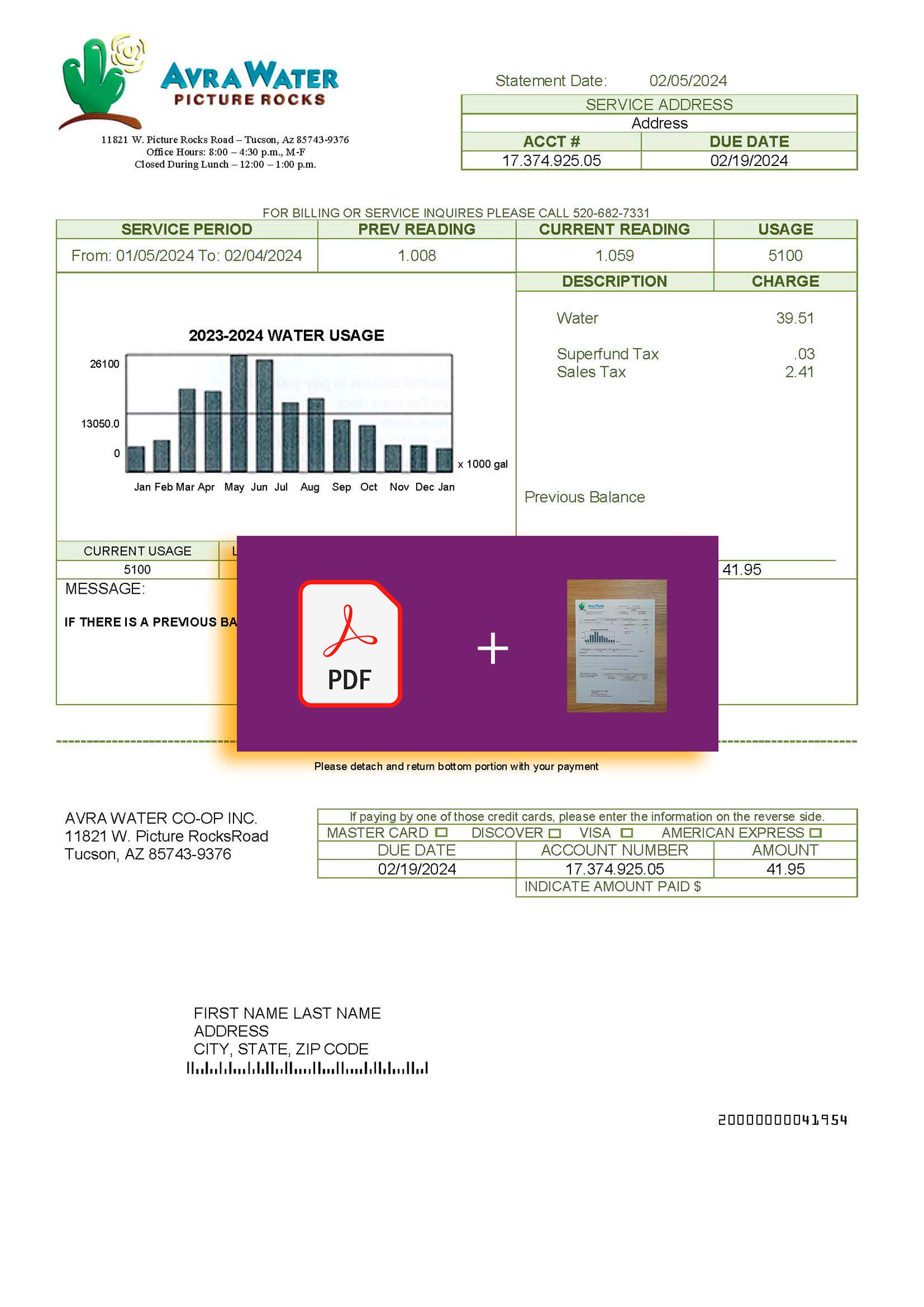 Arizona {Provider} {utility type} statement from {State} – modifiable PDF template