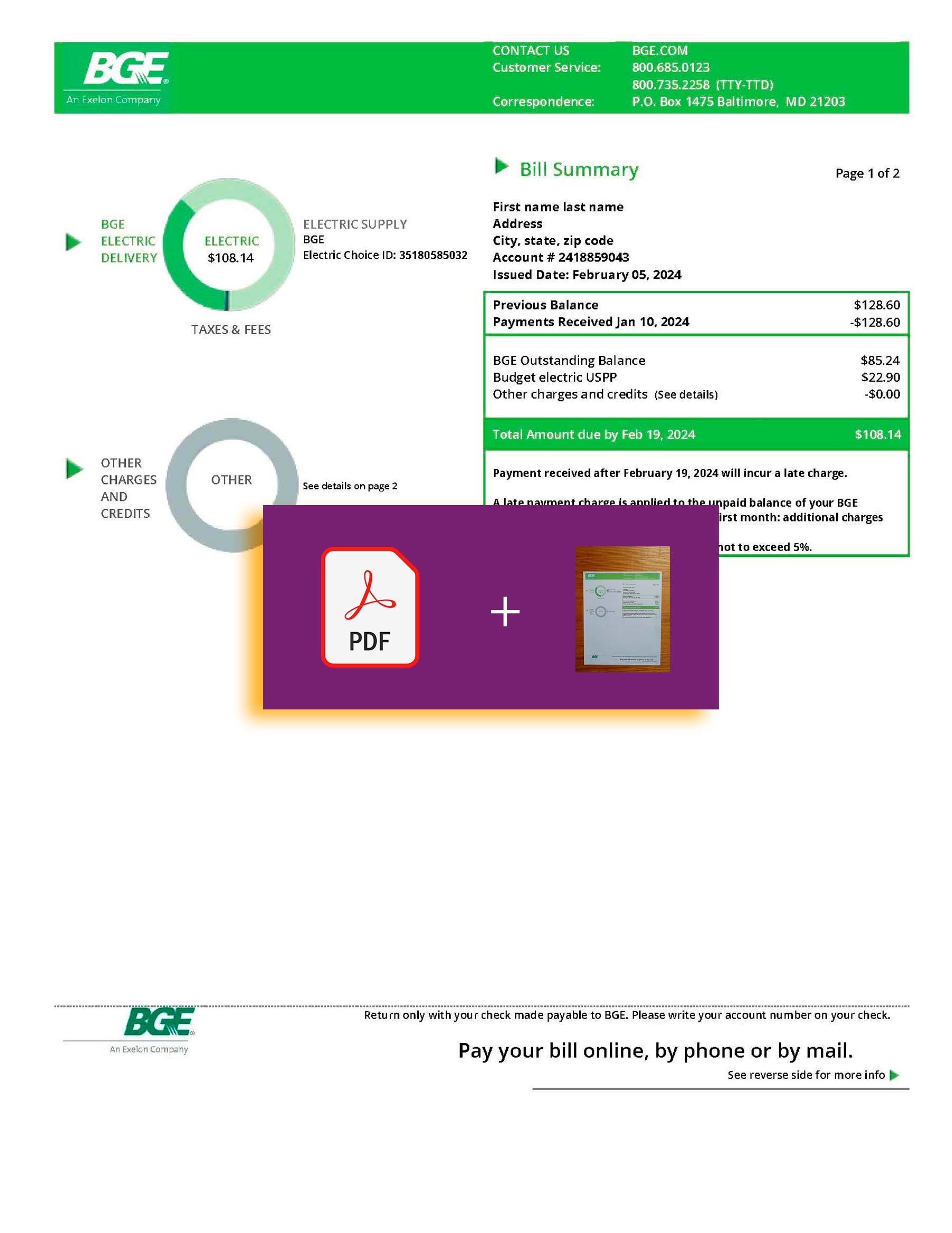 Maryland Downloadable {utility type} bill from {Provider}, {State} – banner included