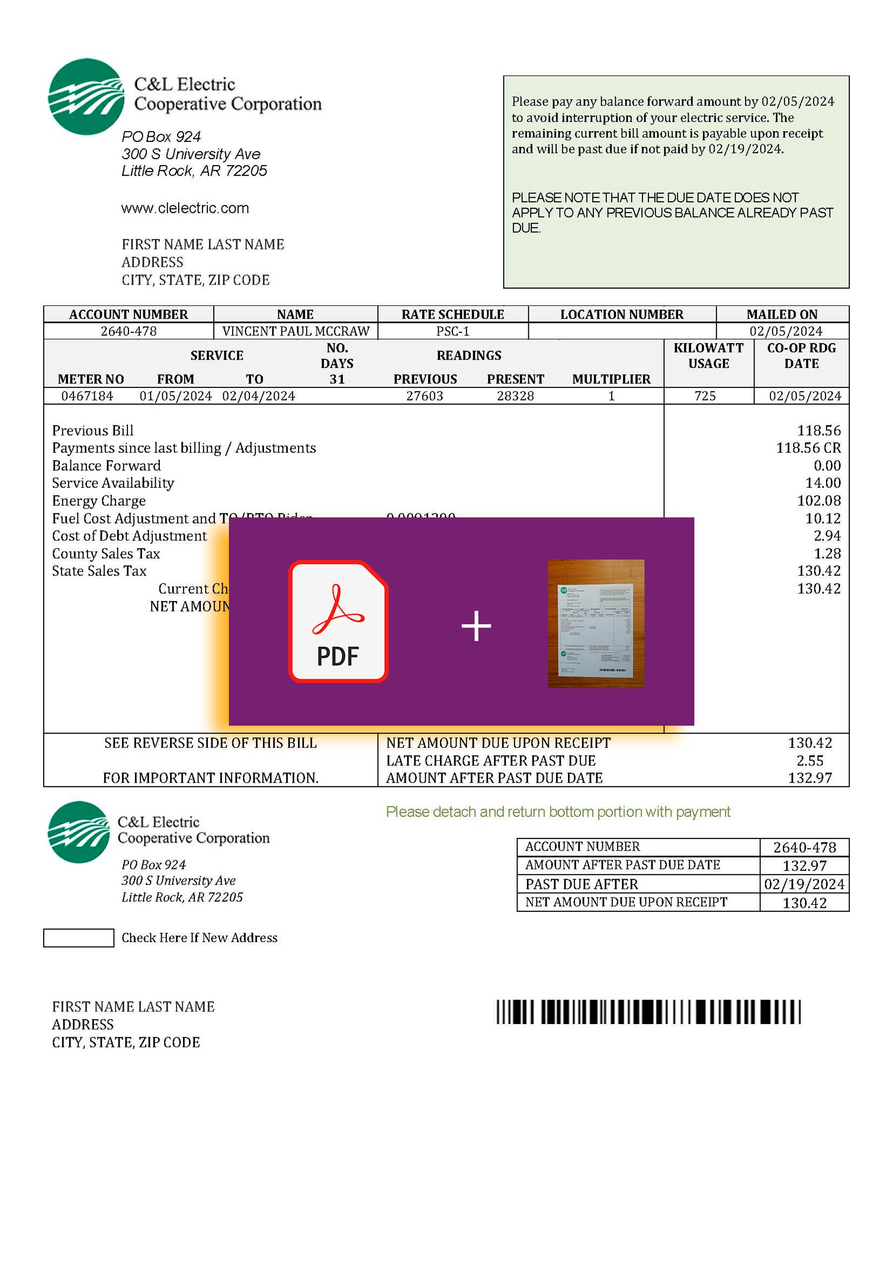 C & L Electric {Provider} document for {State} – proof-of-address label applied