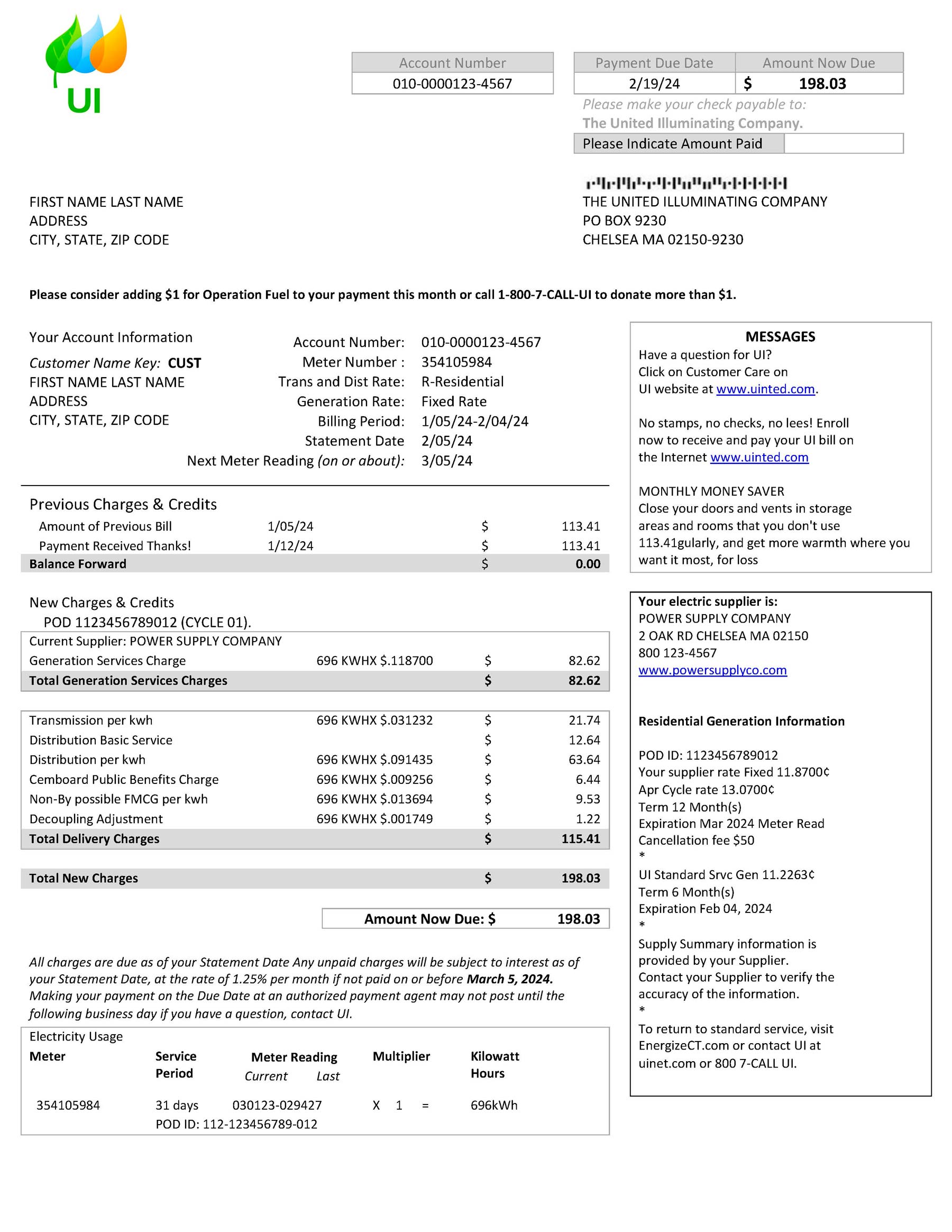 Massachusetts Editable {utility type} bill template – {State} {Provider} sample in PDF