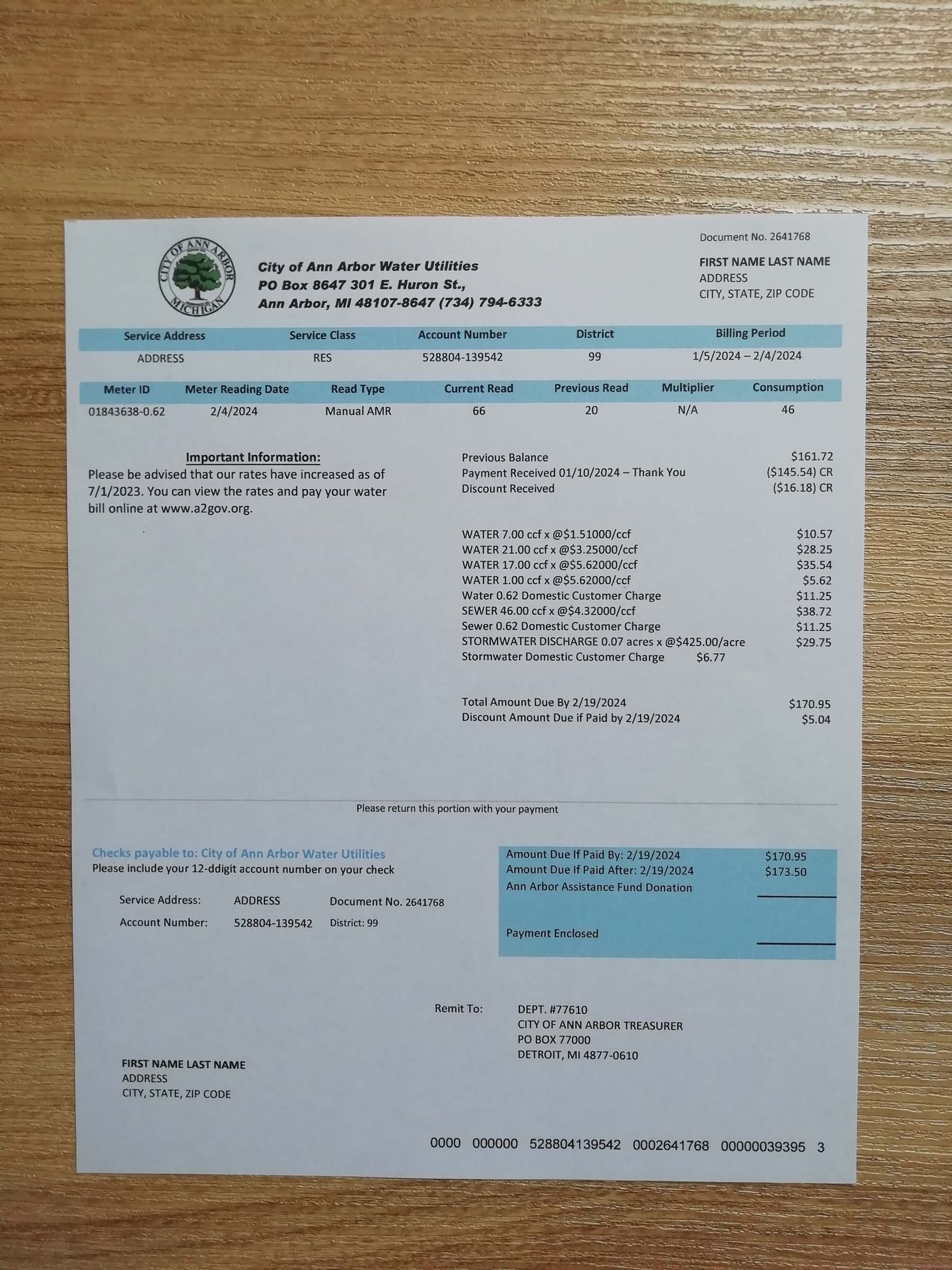 michigan Real photo of {State} {Provider} bill – physical evidence for residence