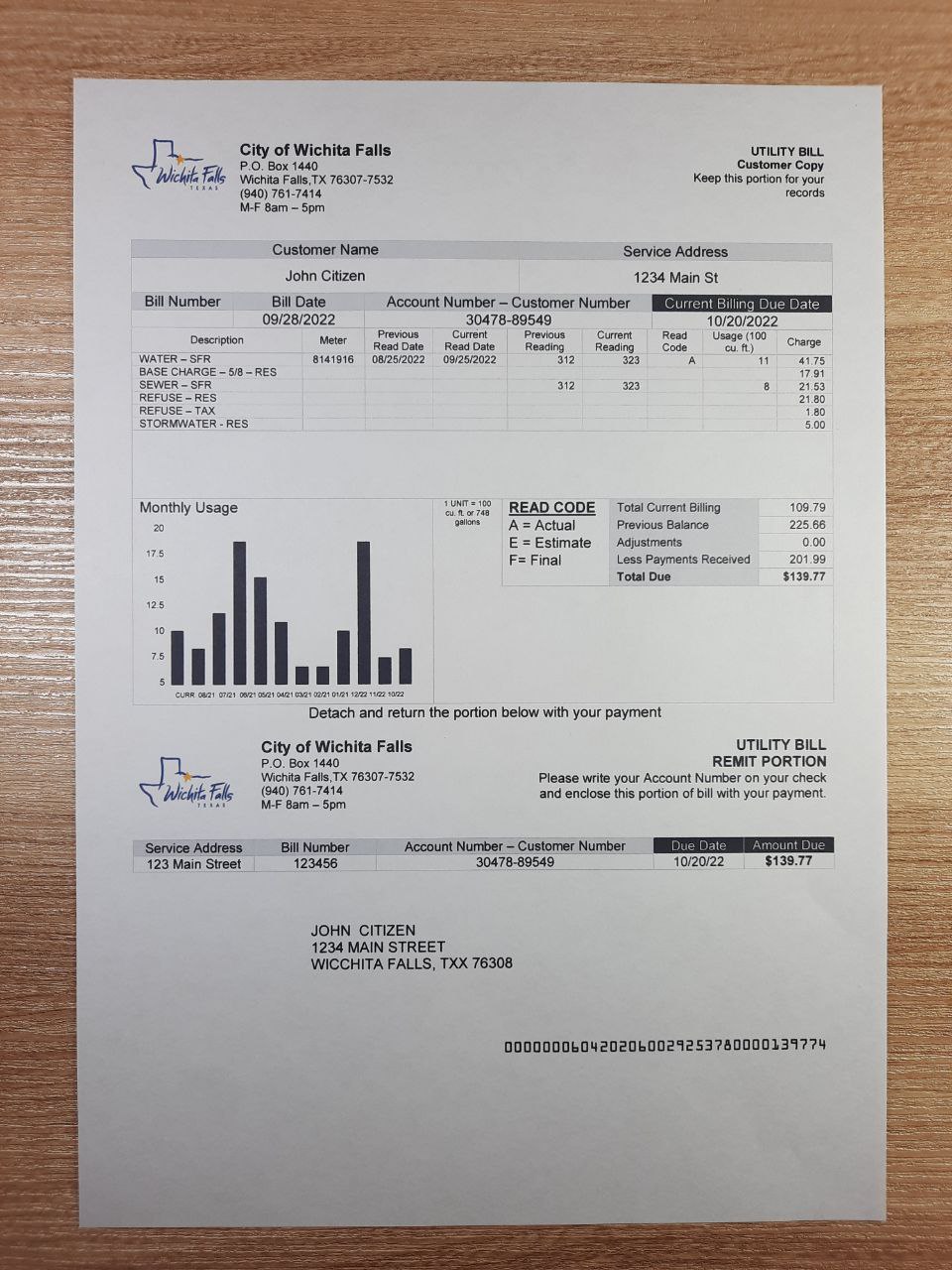 City of Wichita Falls utility bill