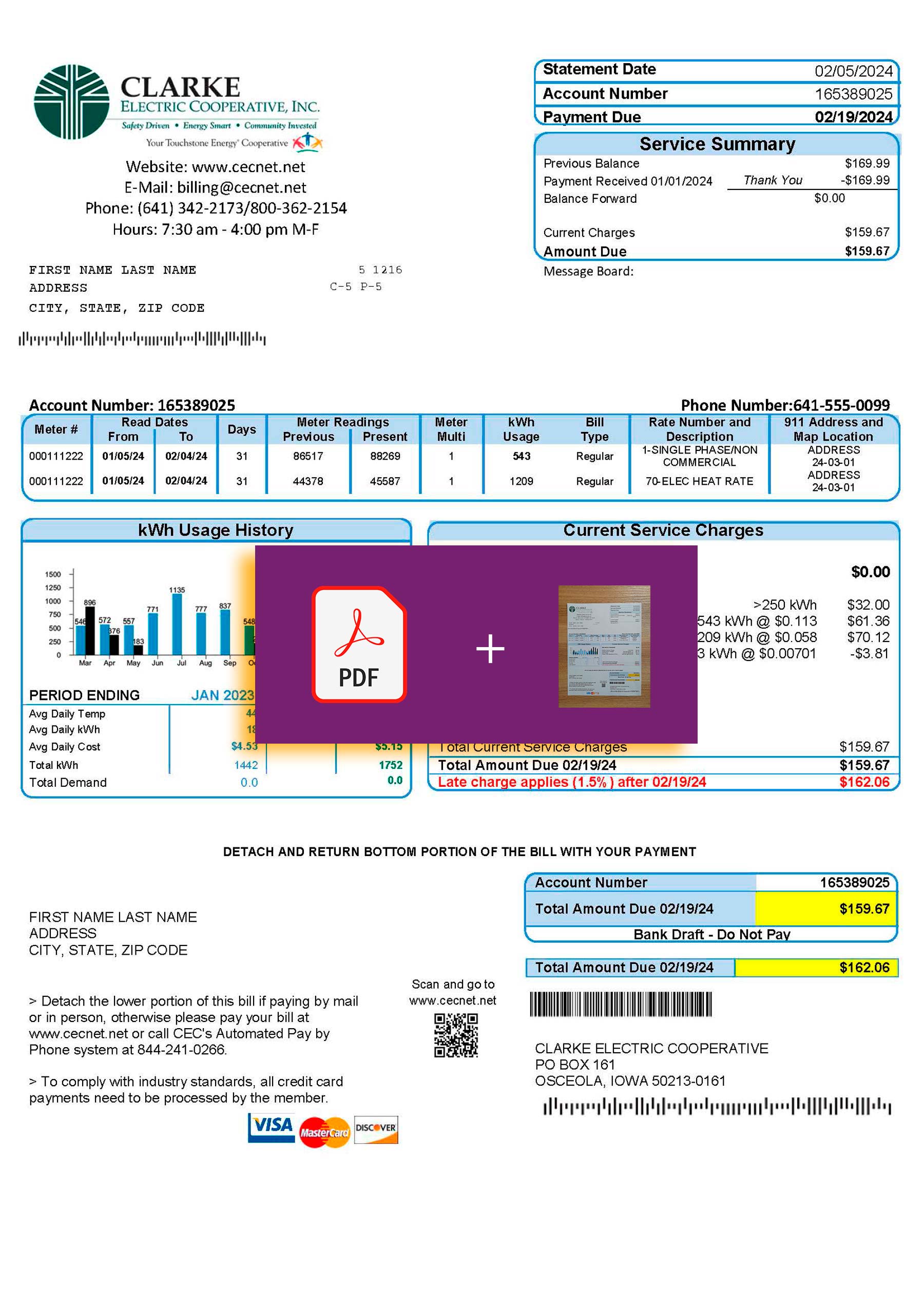 Iowa Downloadable {utility type} bill from {Provider}, {State} – banner included