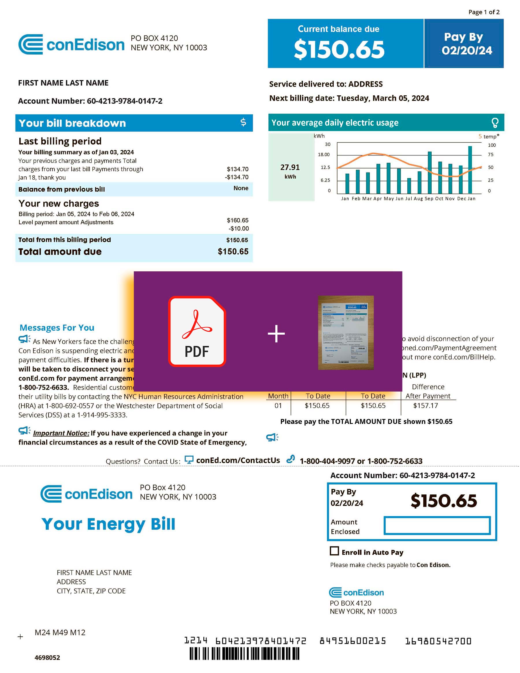 con edison Downloadable {utility type} bill from {Provider}, {State} – banner included