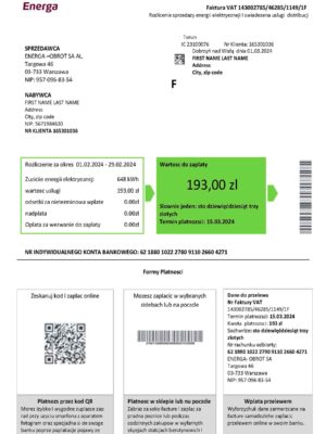 Editable {utility type} bill template – {State} Energa sample in PDF