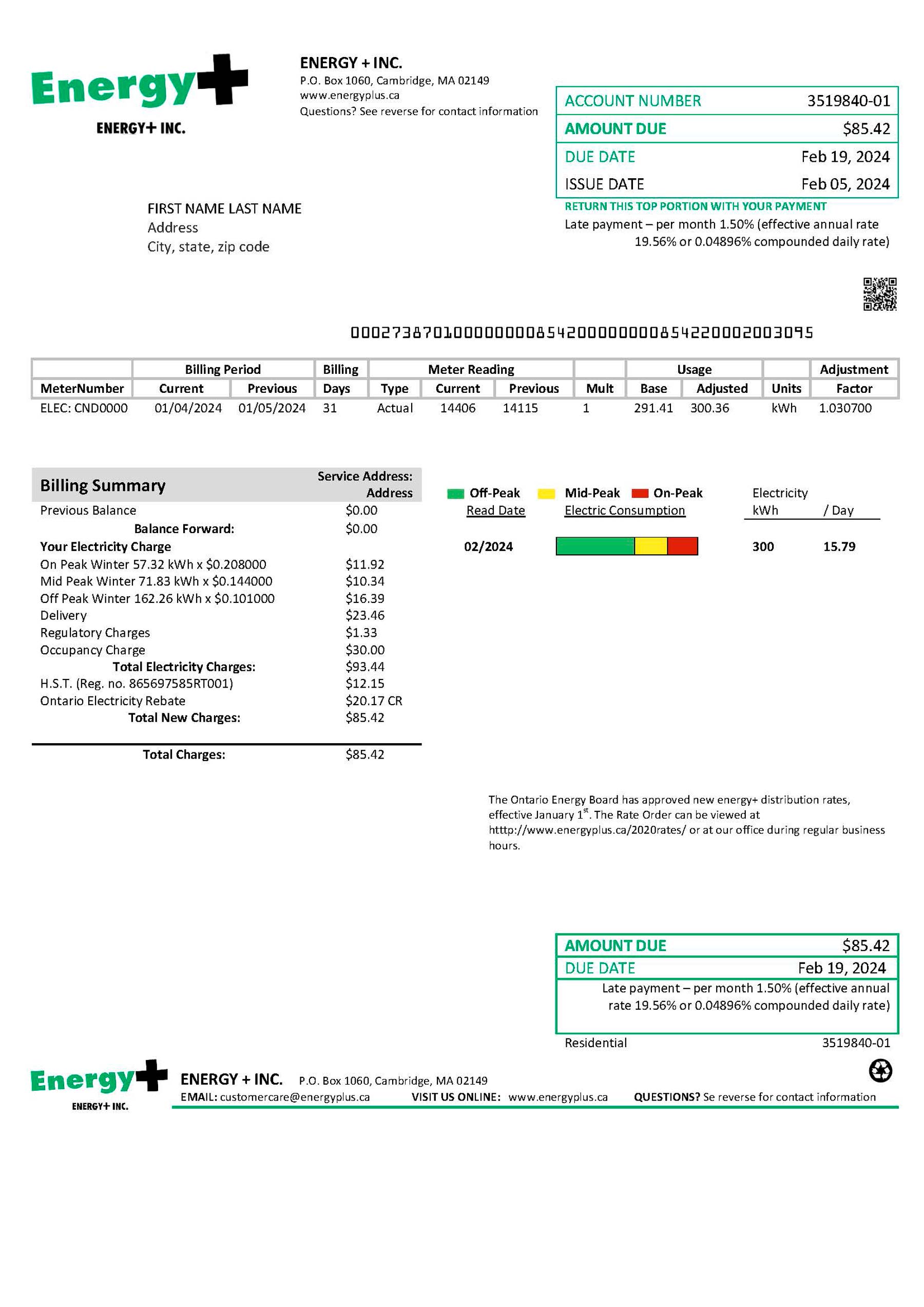 Clean layout of {Provider} {utility type} bill – editable {State} version