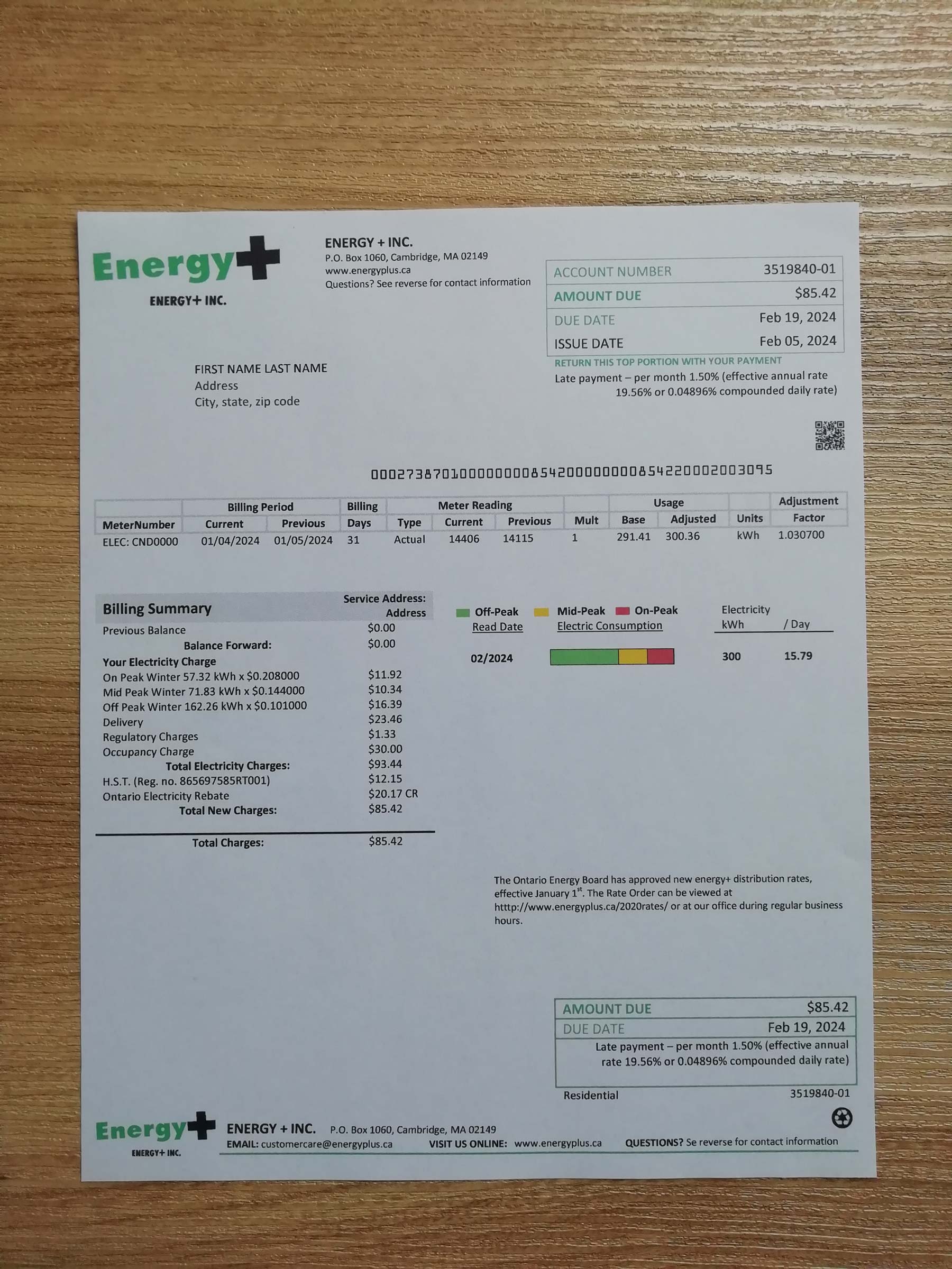 Massachusetts Visual example of printed {Provider} utility bill in {State}