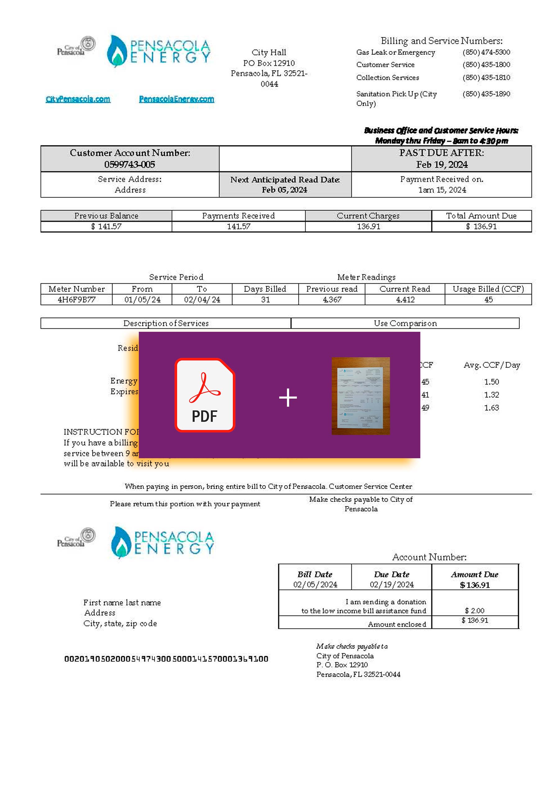 florida Downloadable {utility type} bill from {Provider}, {State} – banner included