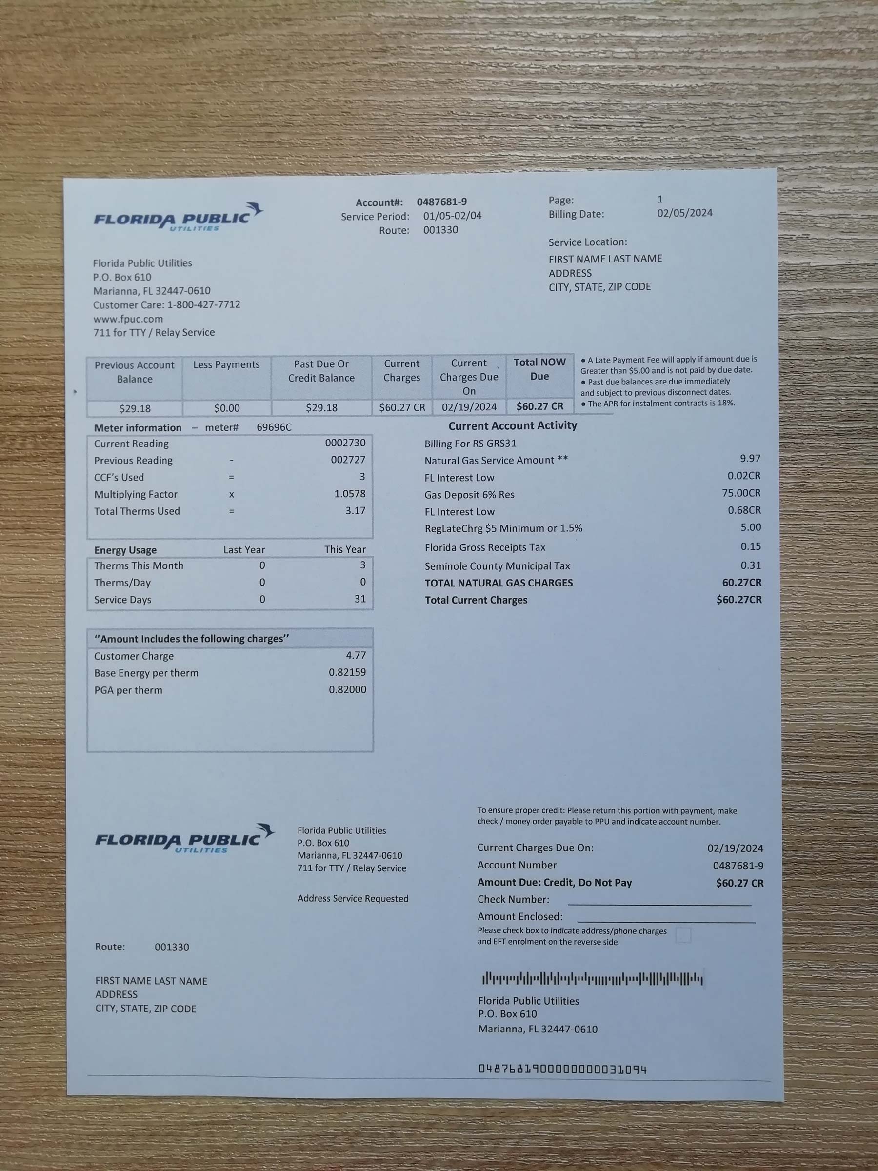 Authentic printed {Provider} bill from {State} – proof of address example