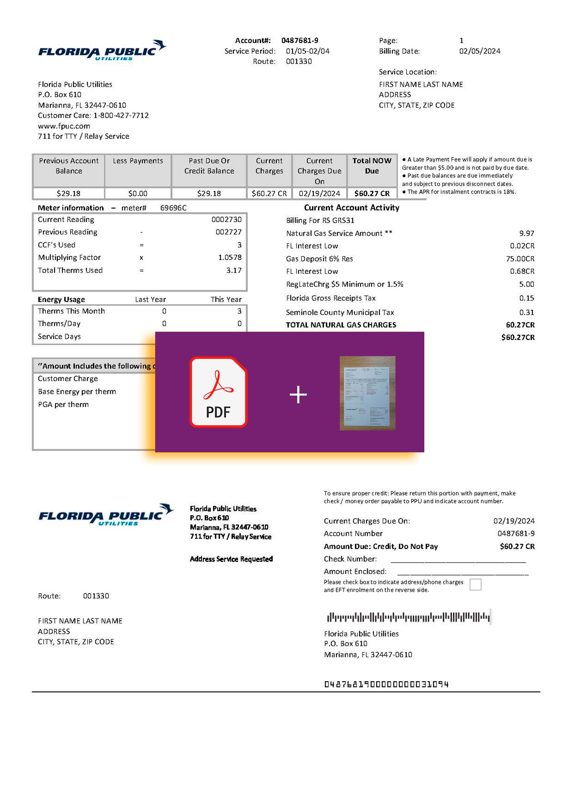 Downloadable {utility type} bill from {Provider}, {State} – banner included