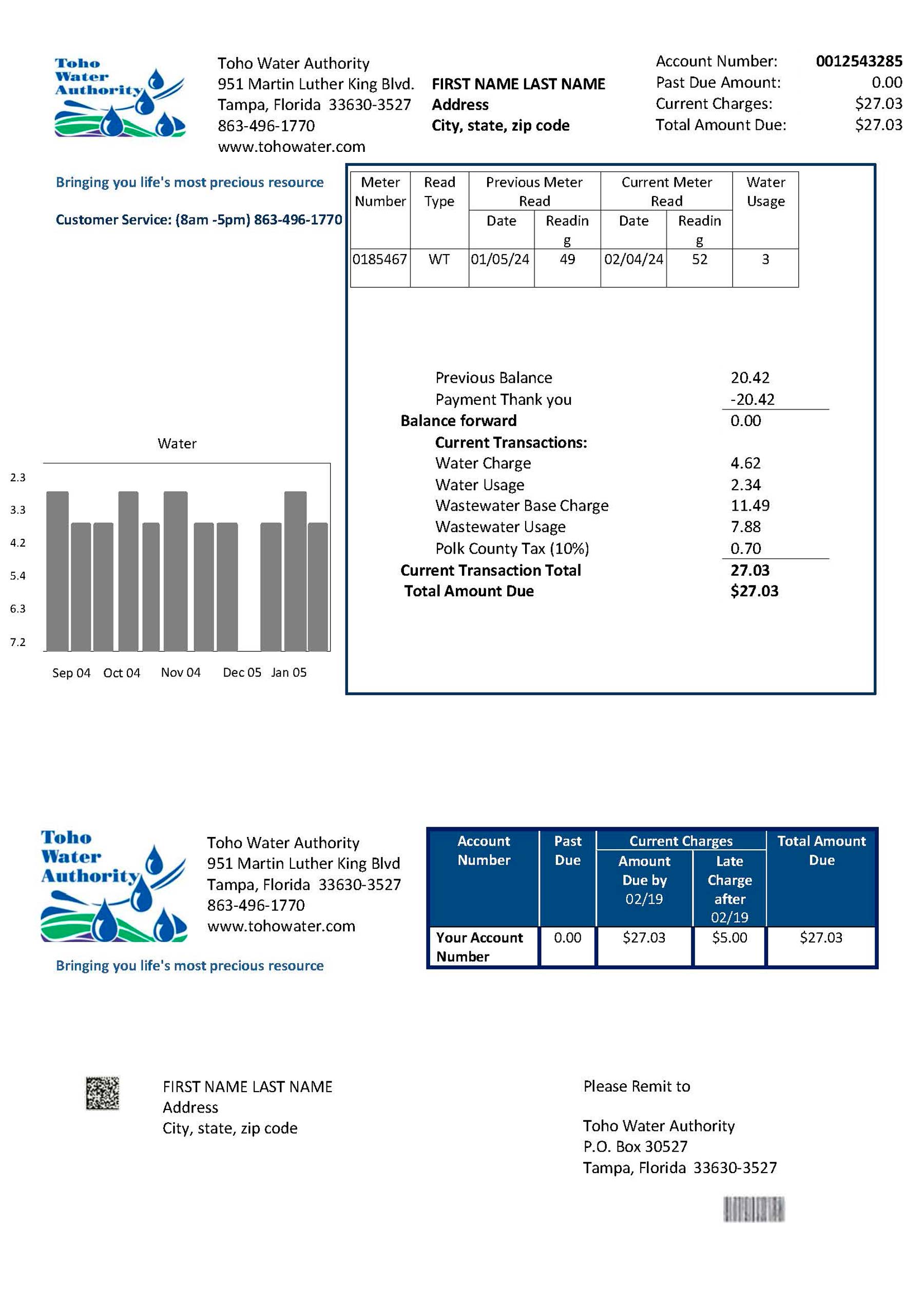Florida {Provider} {utility type} statement from {State} – modifiable PDF template