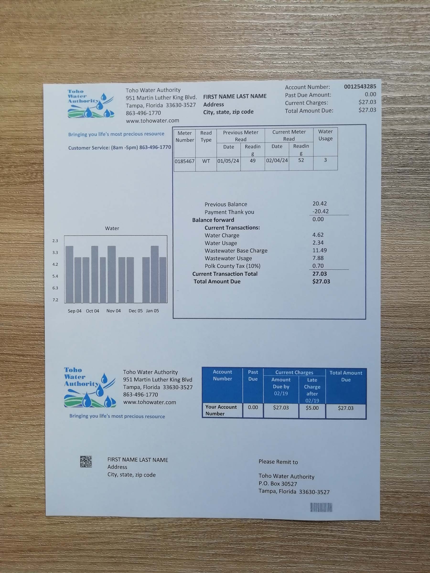 Florida Authentic printed {Provider} bill from {State} – proof of address example