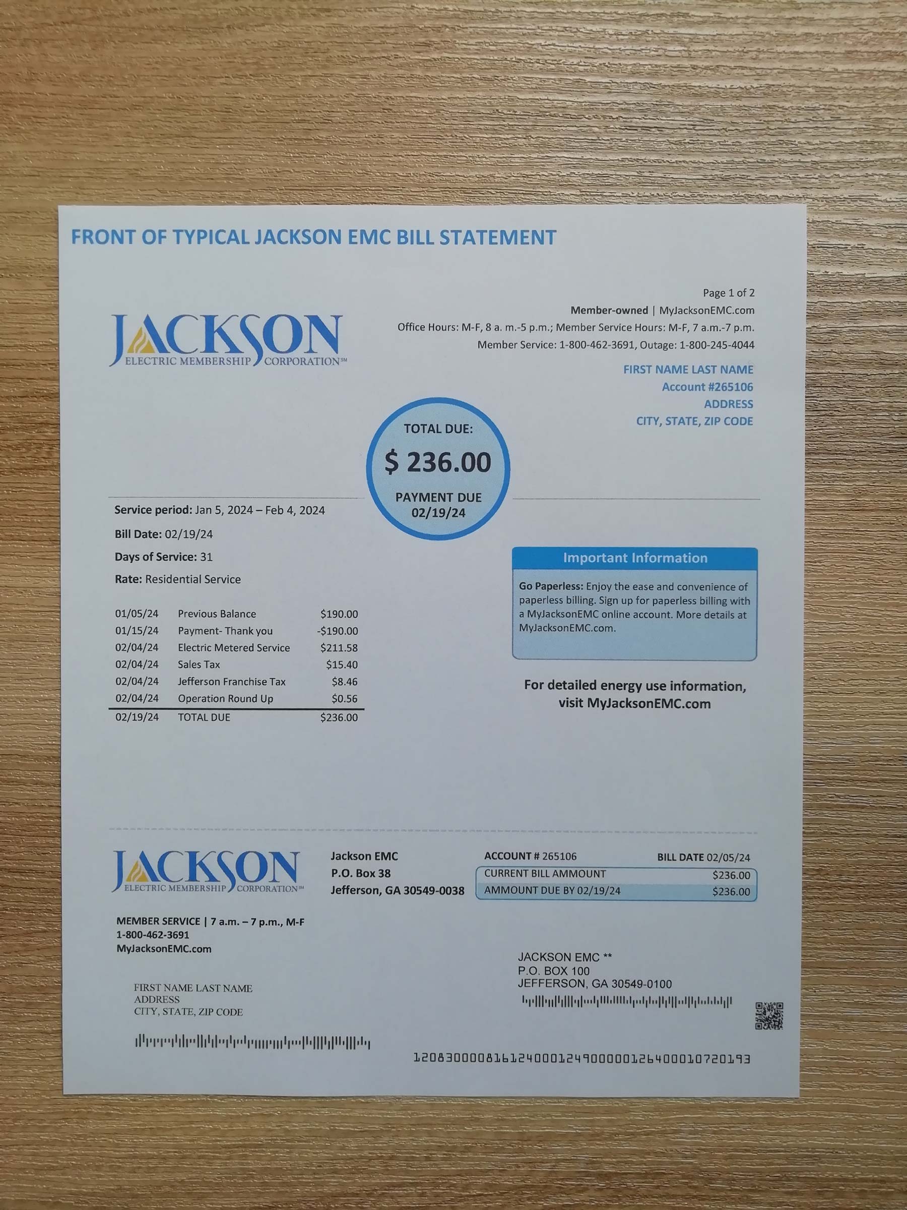 georgia power Printed {State} {Provider} utility bill – real photo for document verification