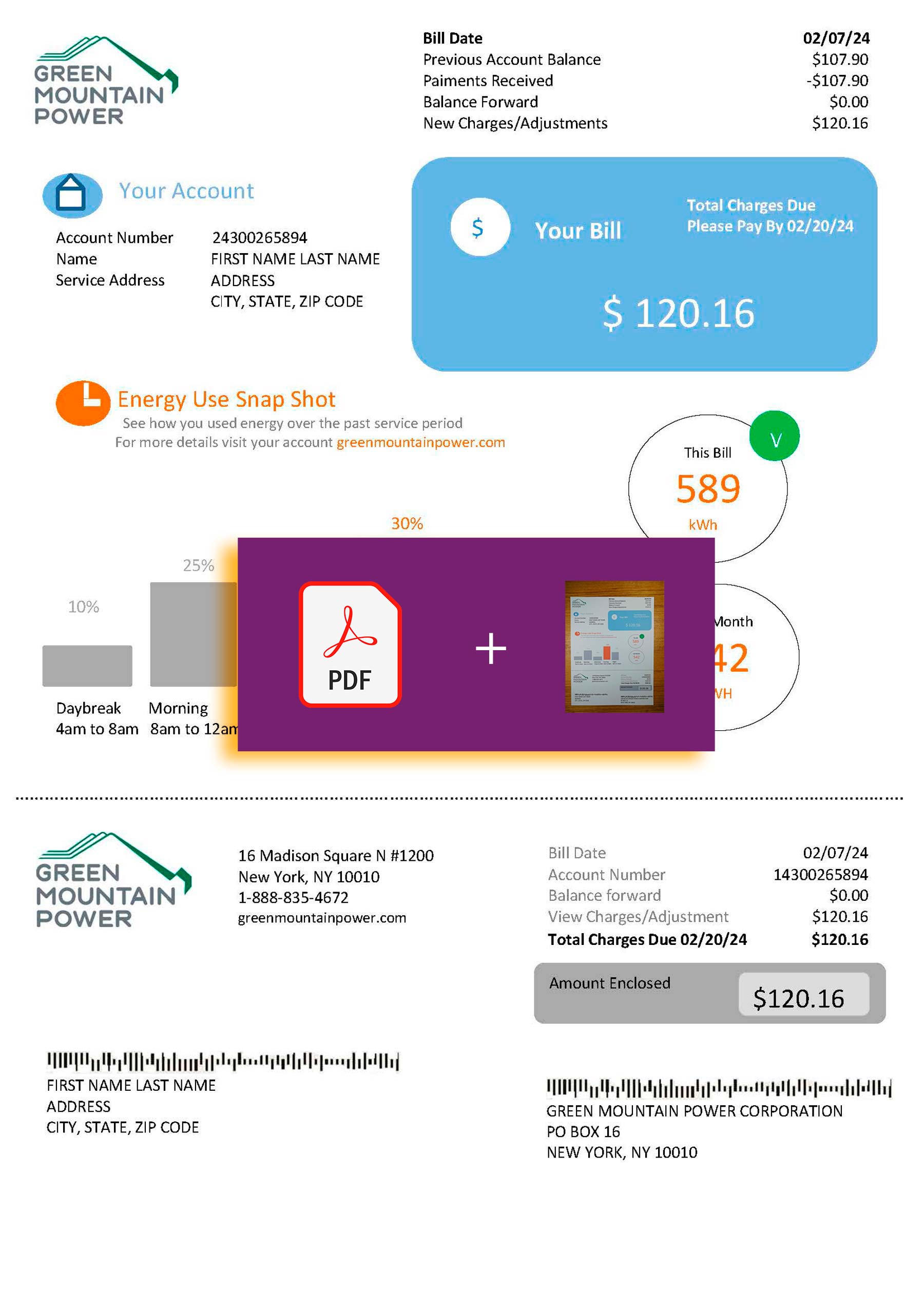 {State} {Provider} bill template – includes authenticity banner